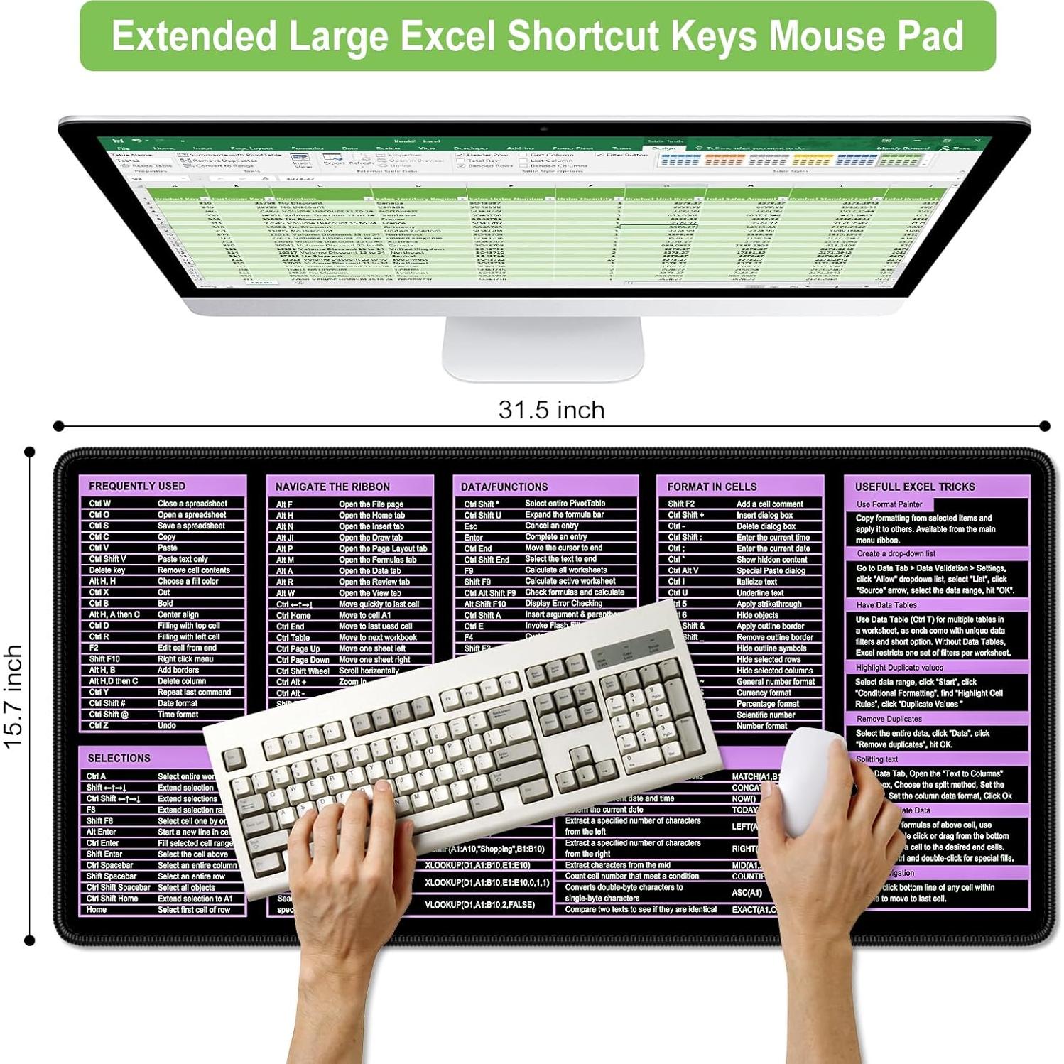 Alfombrilla de Ratón Grande HUAMXE Atajos de Excel 80x40cm
