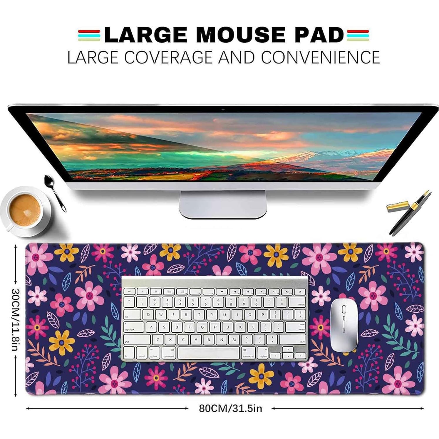 Alfombrilla de Ratón Grande LTHAOGUO Flores Rosas Moradas 800x300mm