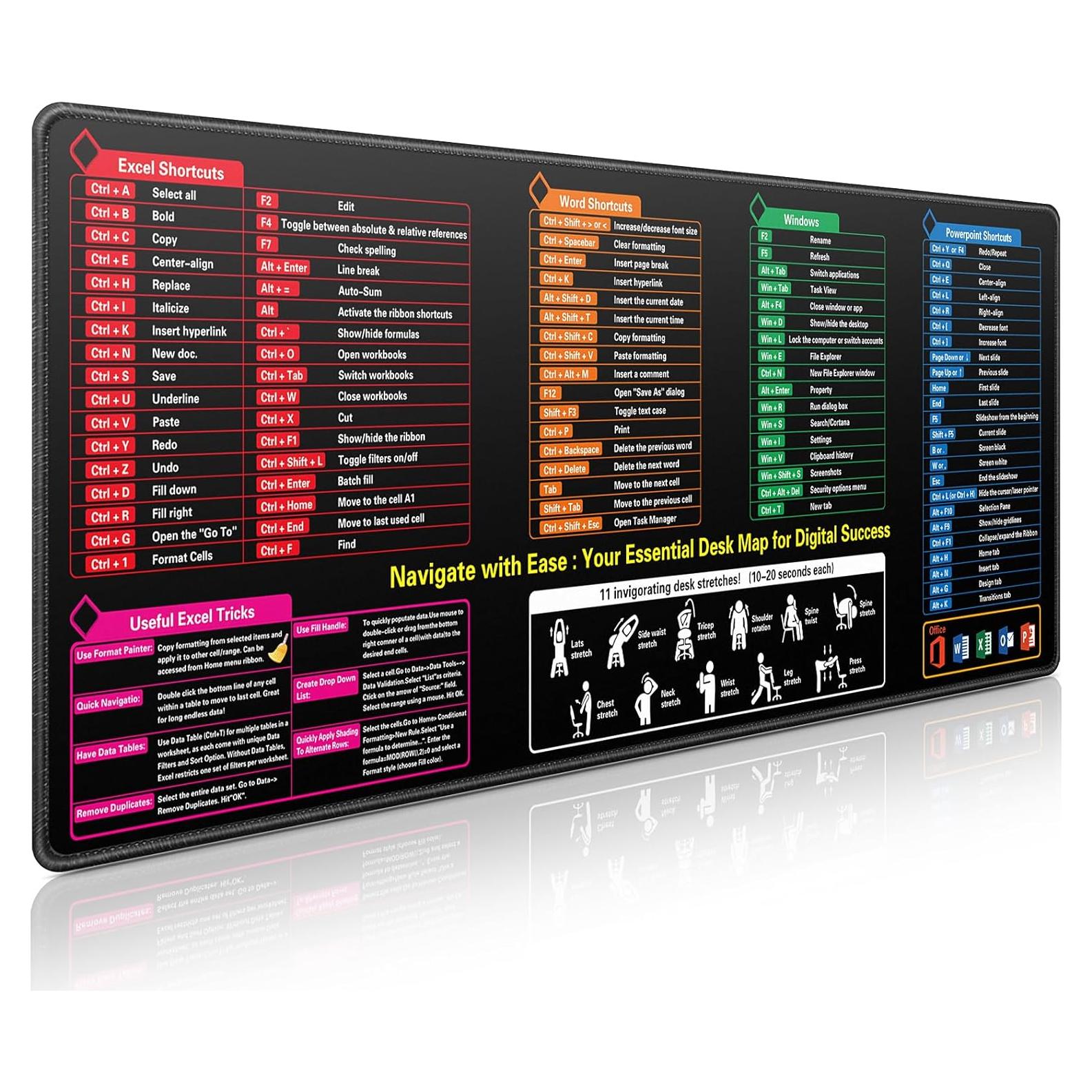 Alfombrilla de Ratón Canjoy 800x300mm con Atajos de Excel