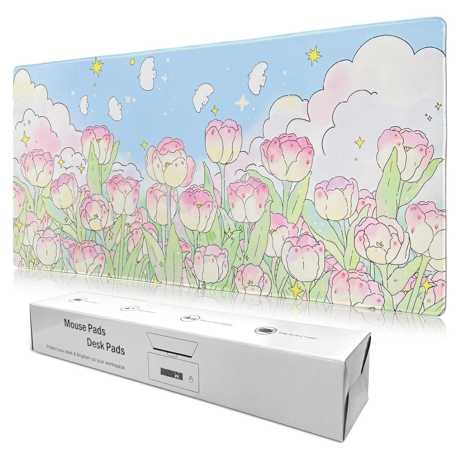 Alfombrilla de Ratón Gaming WSLUCKO 90x40cm Tulipanes Lindos