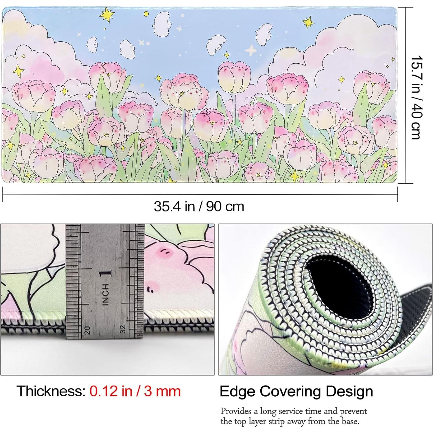 Alfombrilla de Ratón Gaming WSLUCKO 90x40cm Tulipanes Lindos