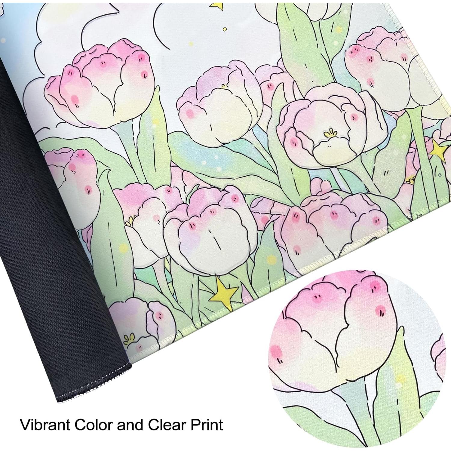 Alfombrilla de Ratón Gaming WSLUCKO 90x40cm Tulipanes Lindos