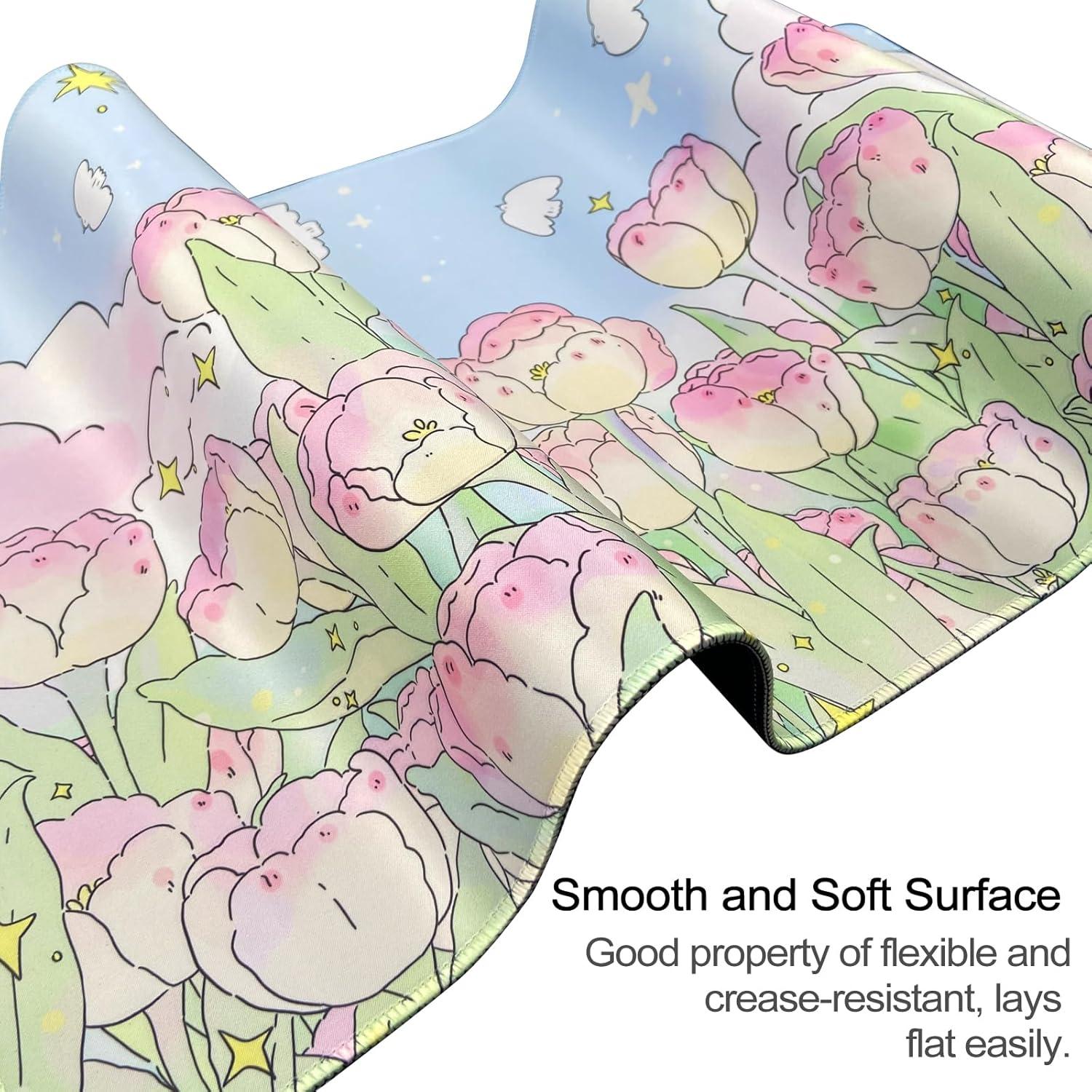 Alfombrilla de Ratón Gaming WSLUCKO 90x40cm Tulipanes Lindos