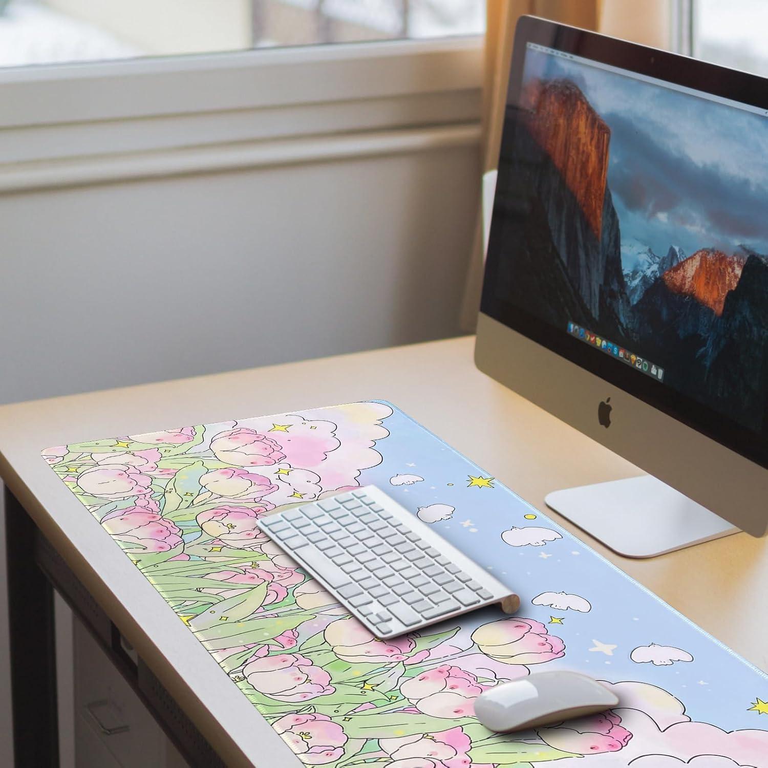 Alfombrilla de Ratón Gaming WSLUCKO 90x40cm Tulipanes Lindos