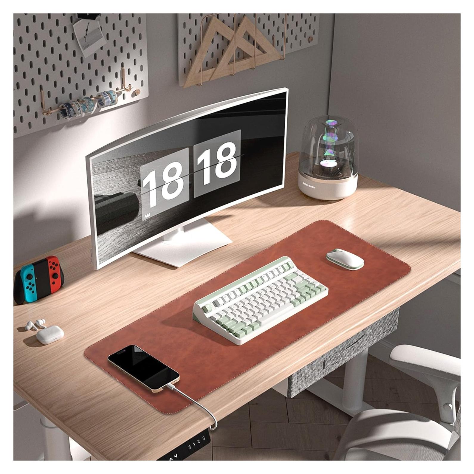 Almohadilla de Escritorio ElecMosWN Cuero PU Marrón 69.85x34.80cm