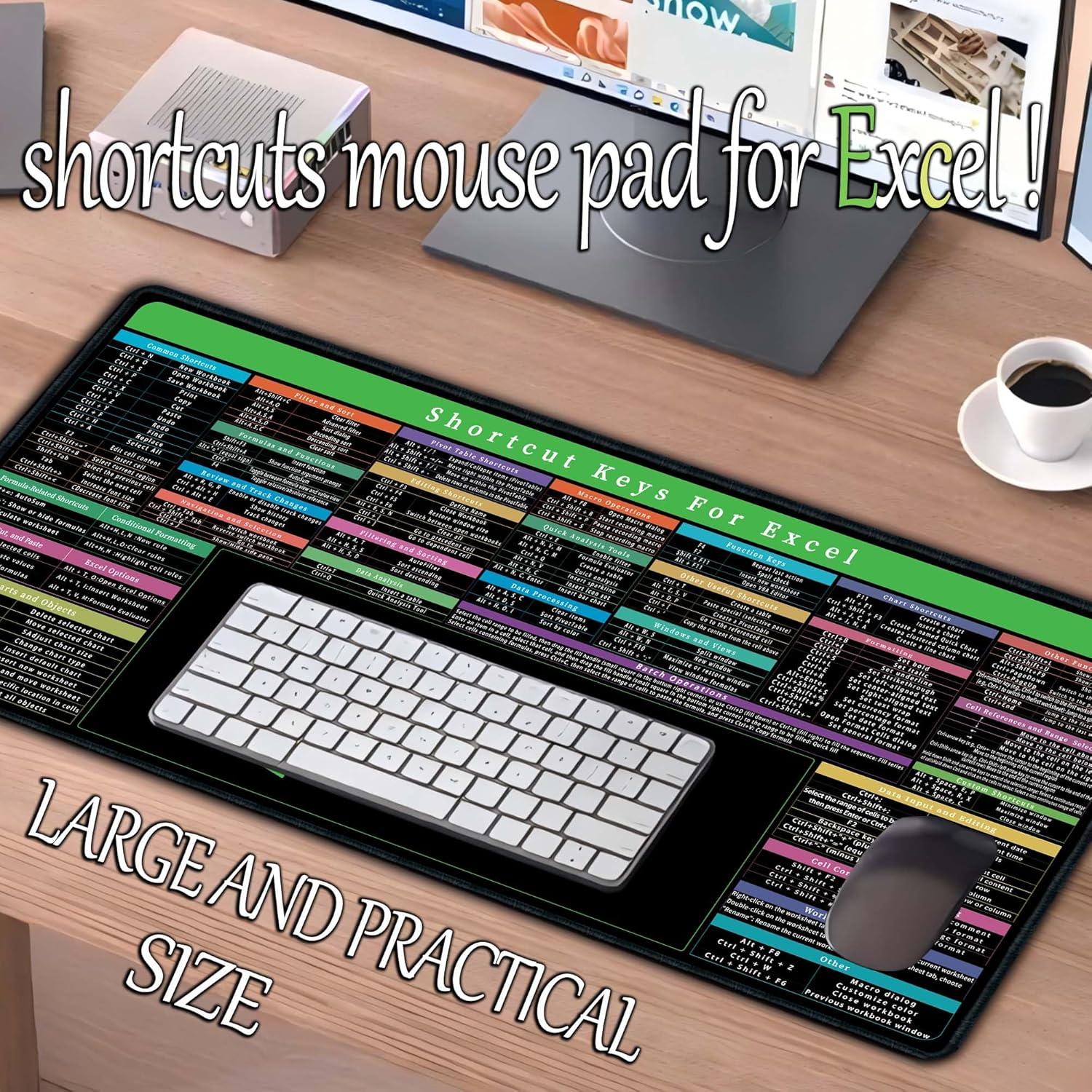 Mouse Pad de Excel Raryine 80x30cm - 150+ Atajos Antideslizante