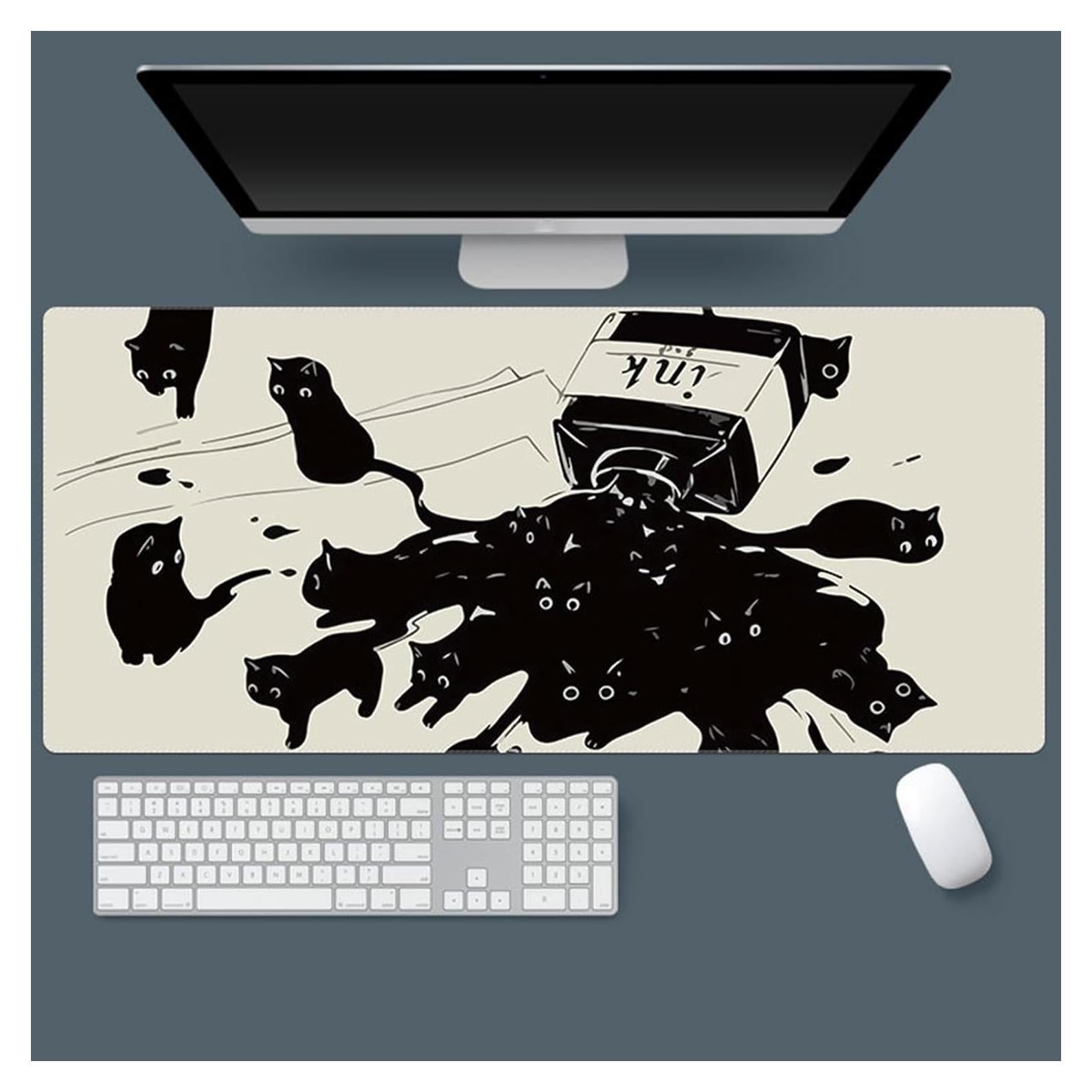 Alfombrilla de Ratón XXL Uniqcasa Gato de Tinta Negra 80x40cm
