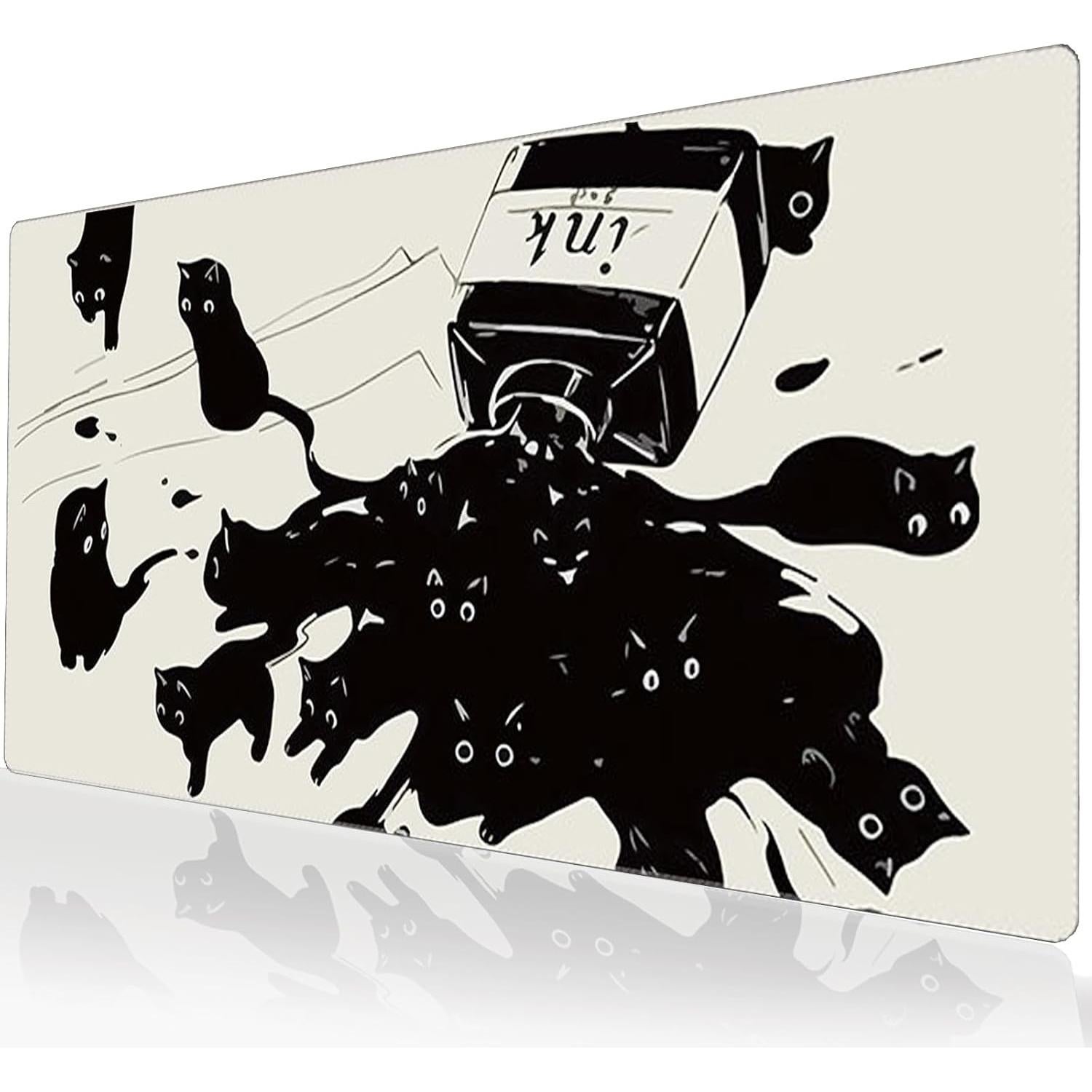 Alfombrilla de Ratón XXL Uniqcasa Gato de Tinta Negra 80x40cm