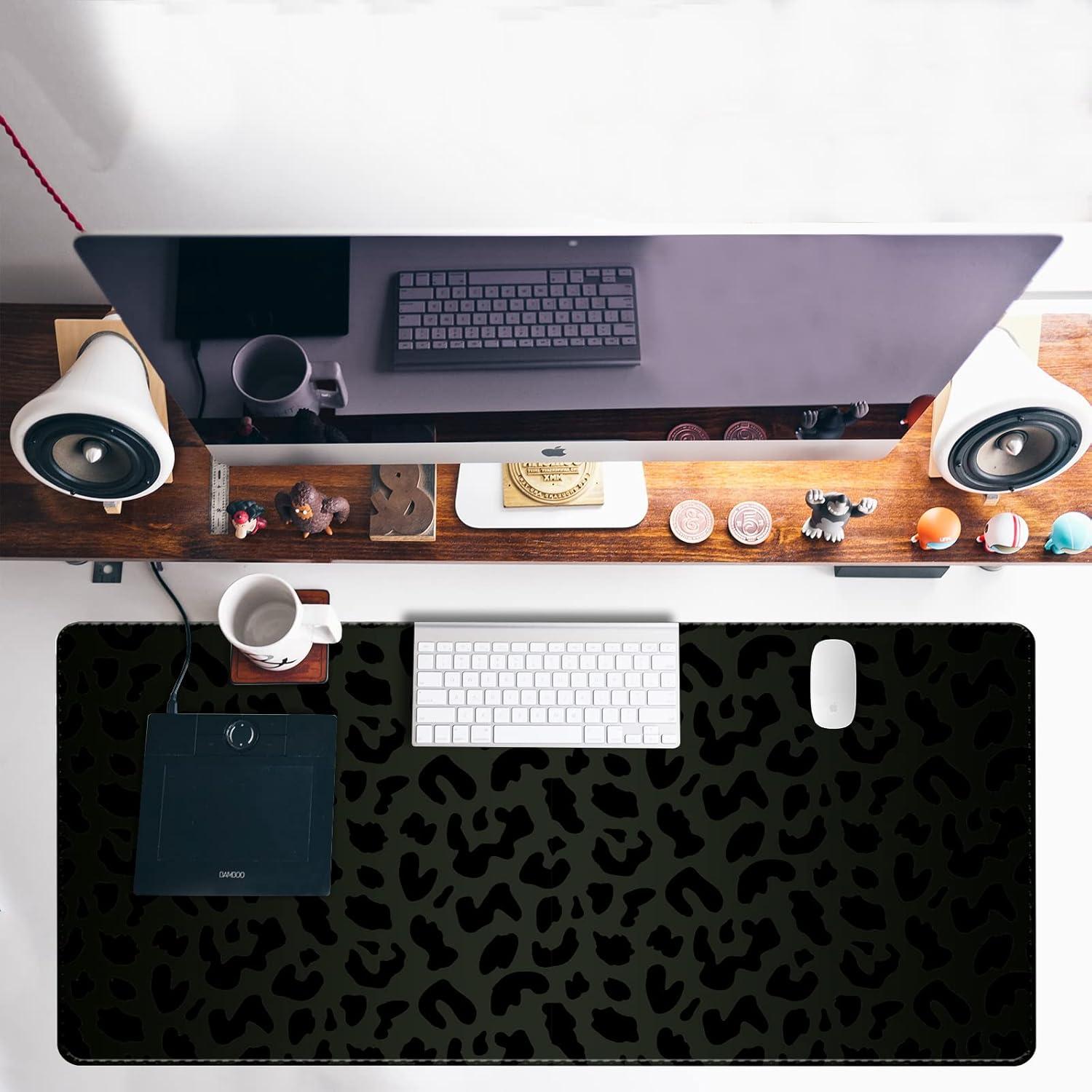 Alfombrilla de Ratón Grande Deokke Leopardo Negro 80x40 cm