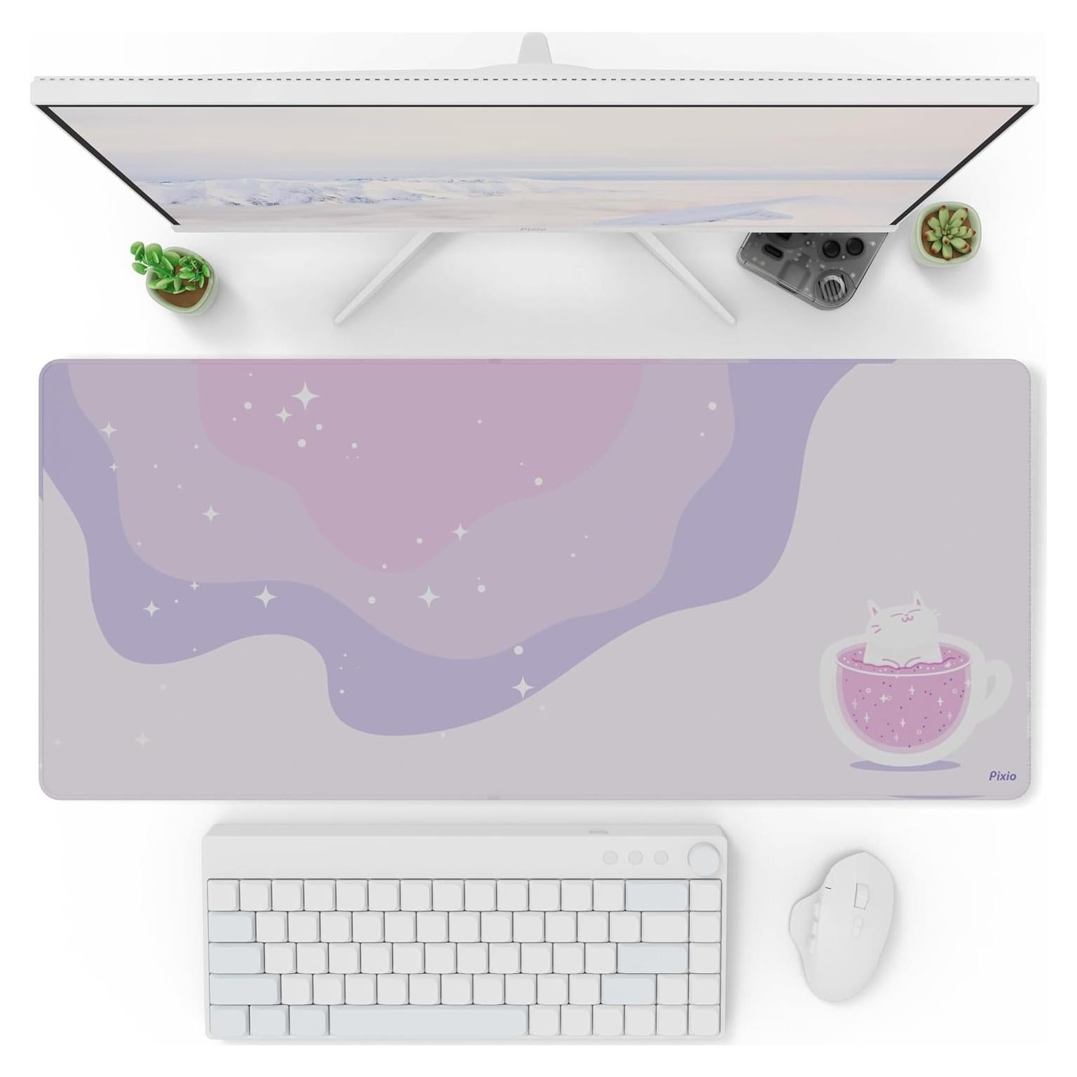 Alfombrilla de Ratón XXL Pixio 91x41cm Gato Acogedor Púrpura