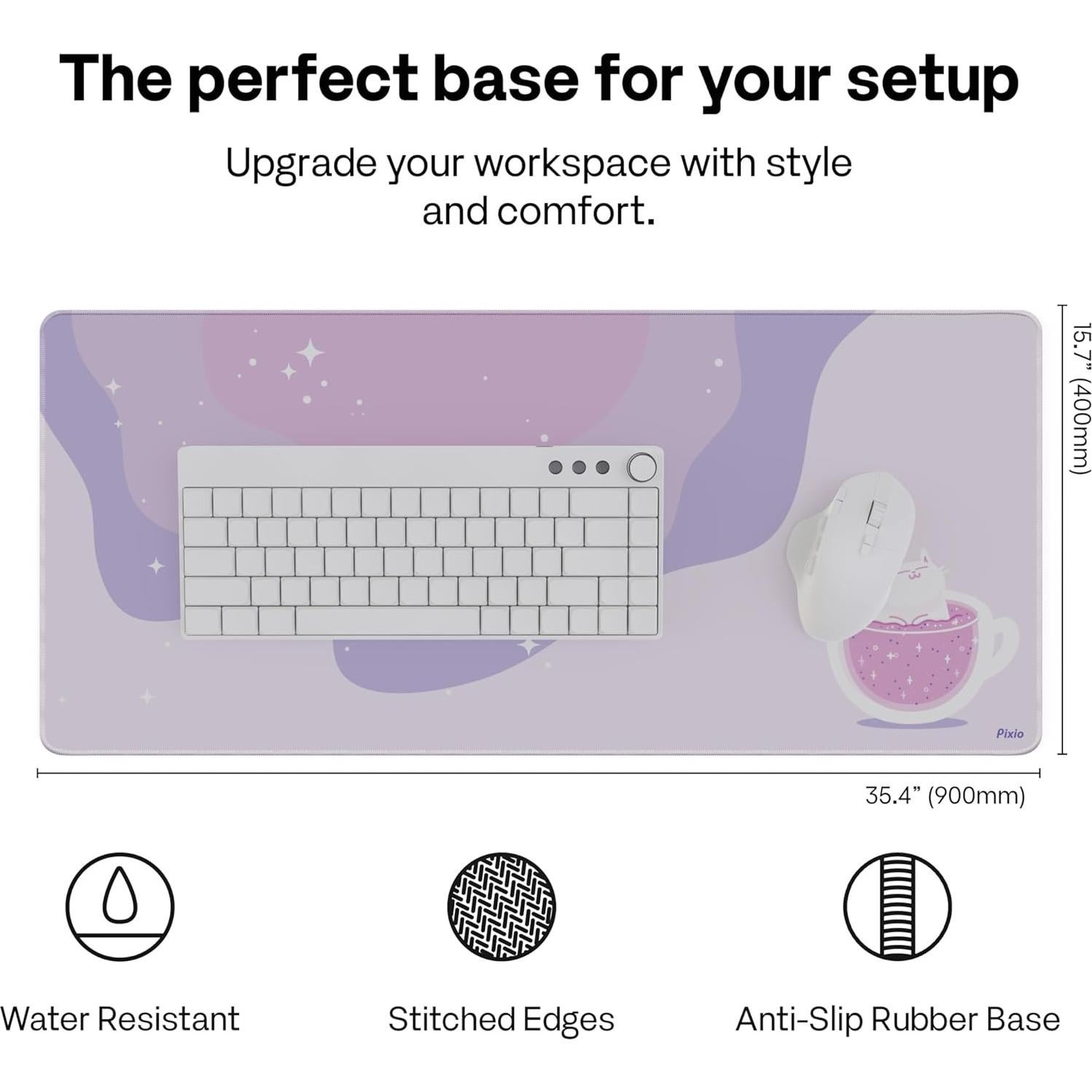 Alfombrilla de Ratón XXL Pixio 91x41cm Gato Acogedor Púrpura