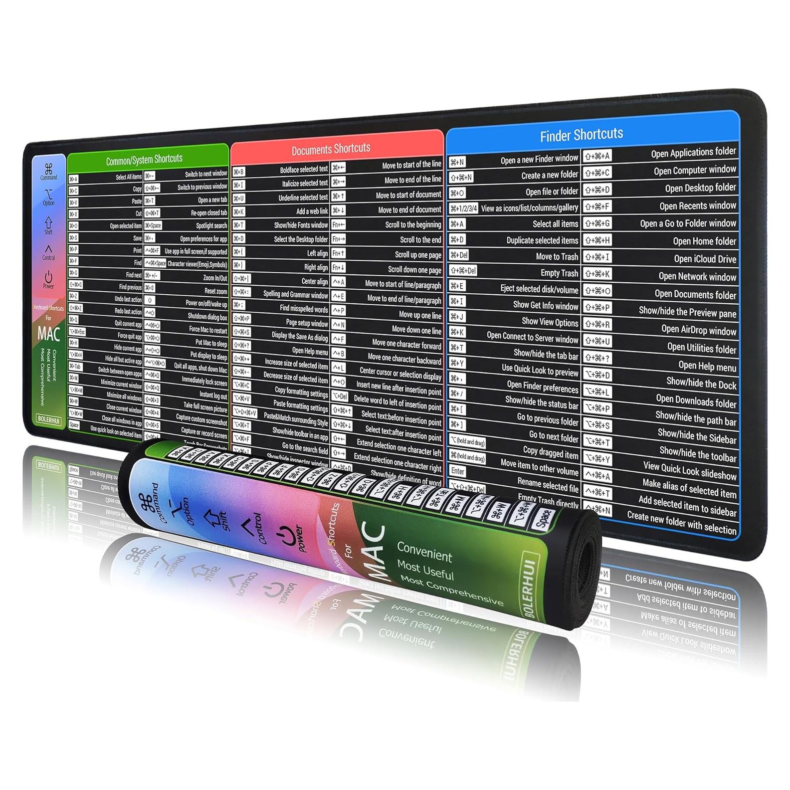 Alfombrilla de Ratón BOLERHUI con Atajos de Mac - XL 80x30cm