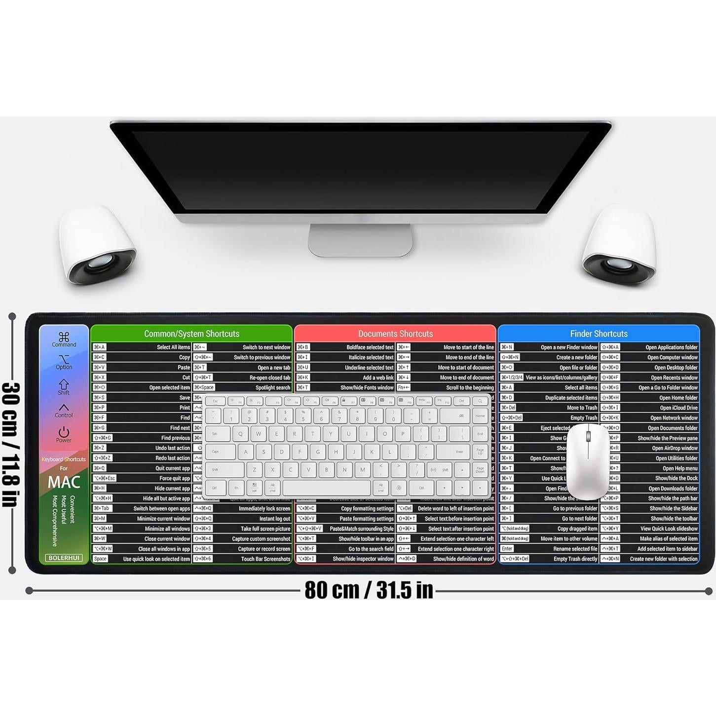 Alfombrilla de Ratón BOLERHUI con Atajos de Mac - XL 80x30cm