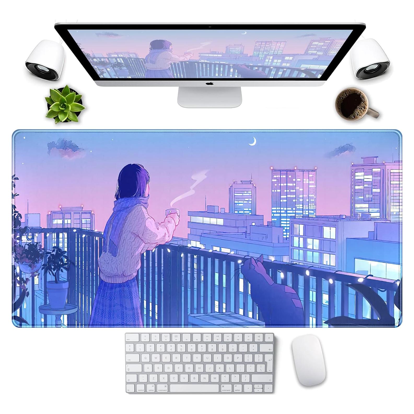 Alfombrilla de escritorio Kawaii LuckyCow morada 800x400mm gaming