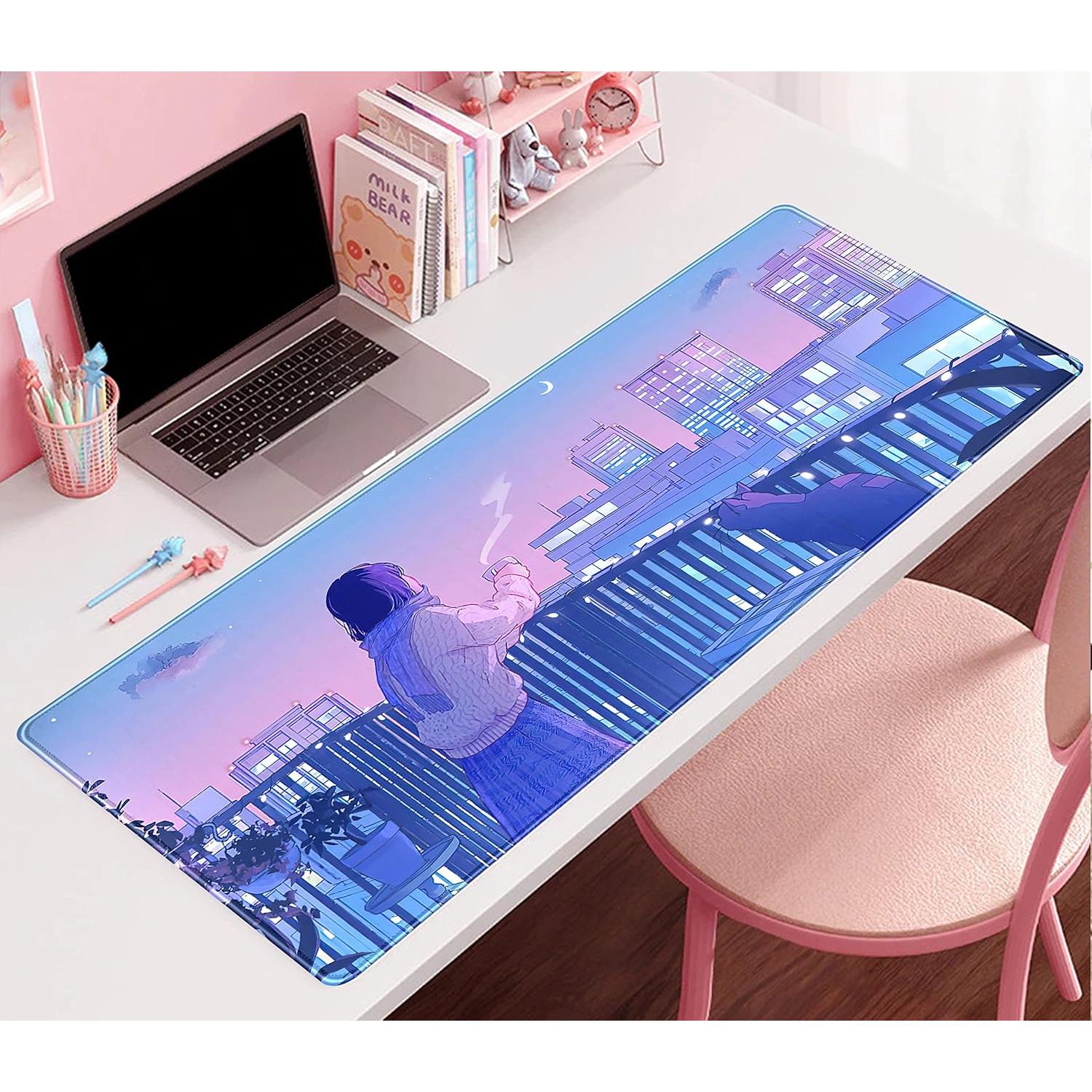 Alfombrilla de escritorio Kawaii LuckyCow morada 800x400mm gaming