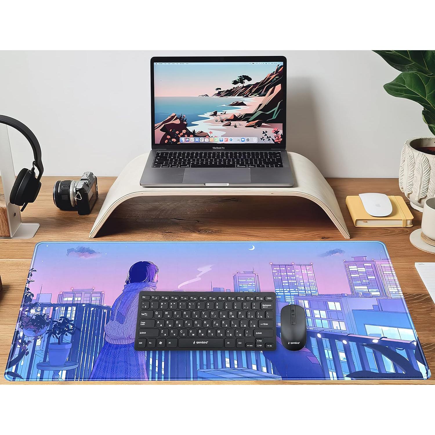 Alfombrilla de escritorio Kawaii LuckyCow morada 800x400mm gaming