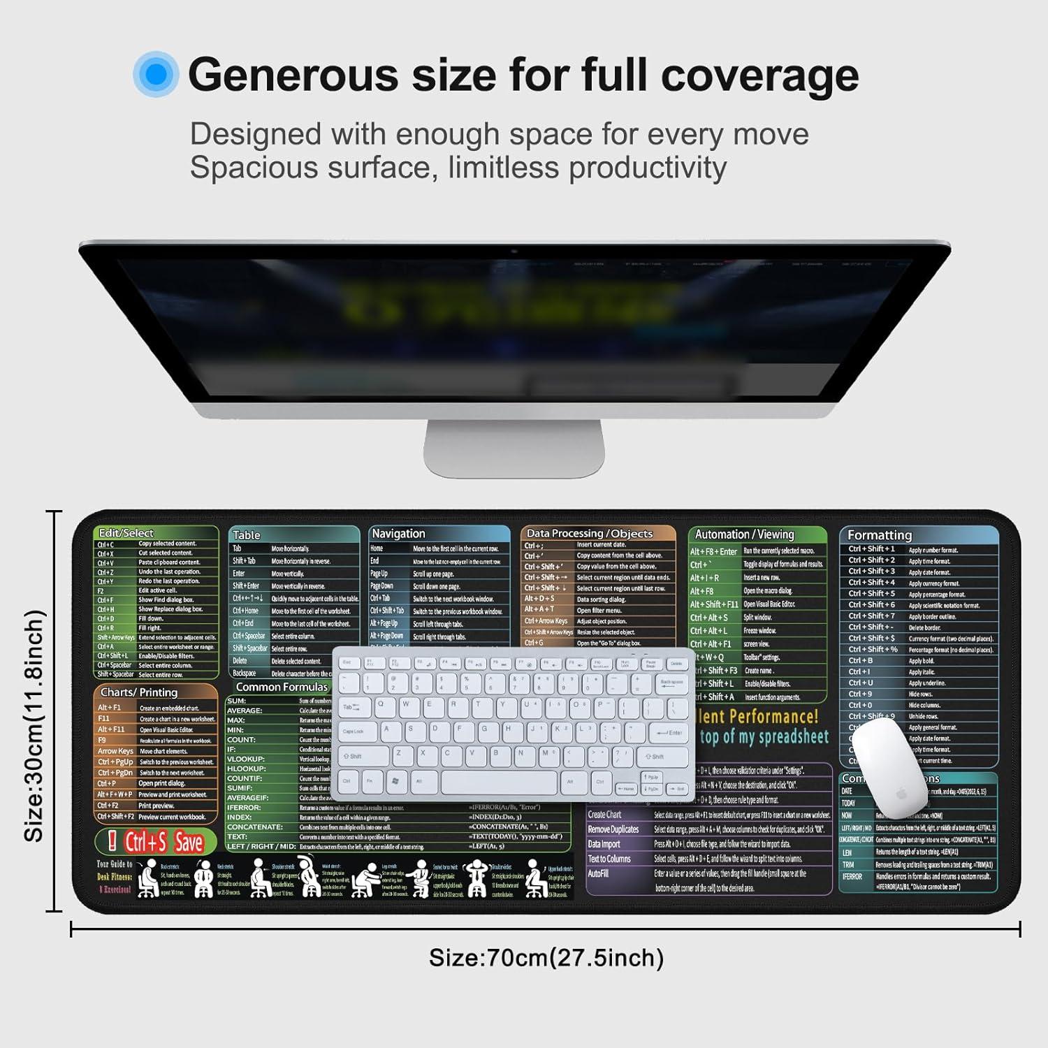 Alfombrilla de Ratón Secret Corner XL con Atajos de Excel 70x30cm