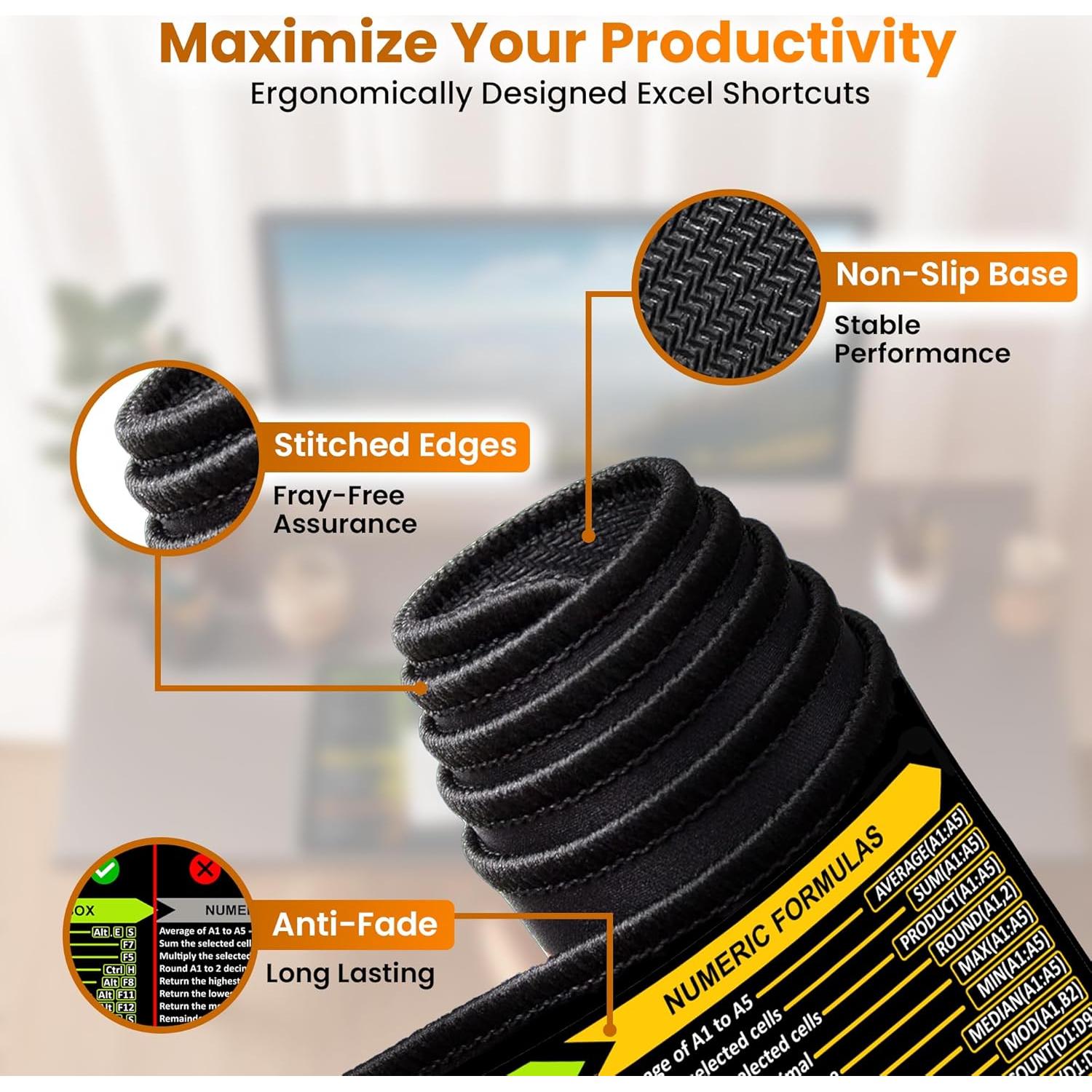 Alfombrilla de Teclado XL WTADAY con Atajos de Excel 80x30cm