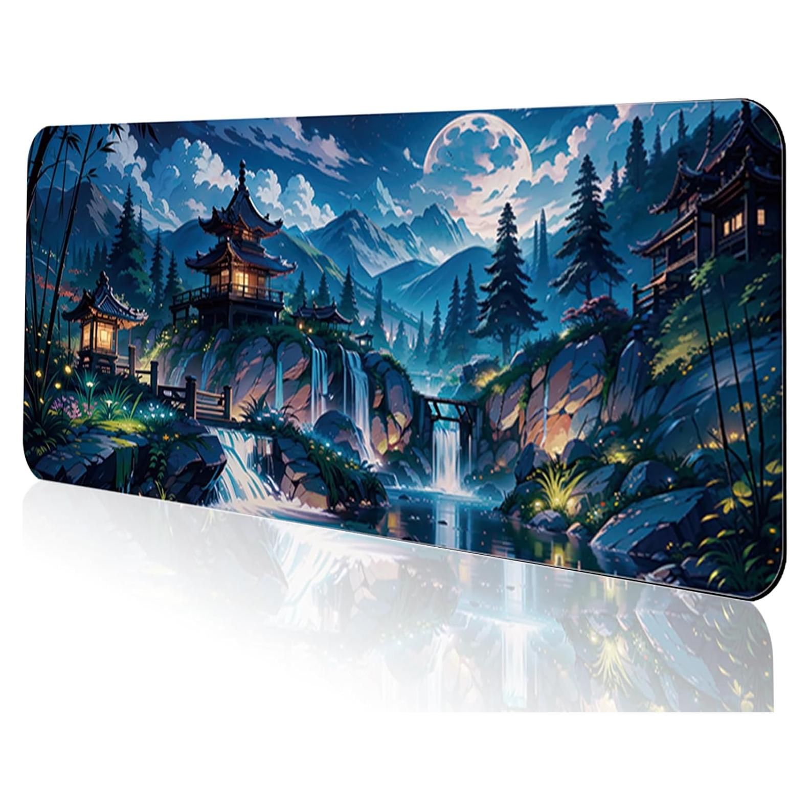 Alfombrilla de Ratón XL Uniqcasa 80x30 cm Antideslizante Luna Azul