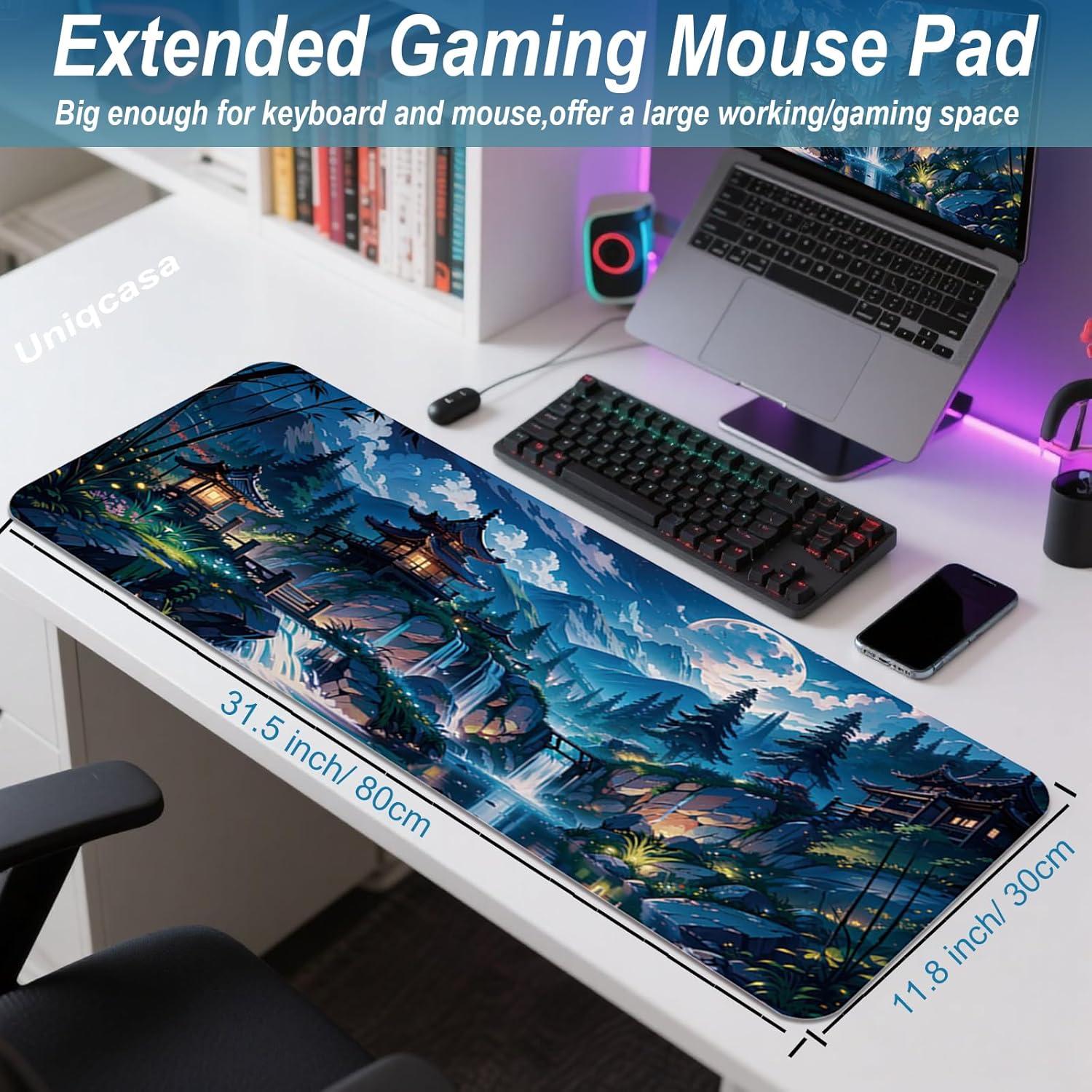 Alfombrilla de Ratón XL Uniqcasa 80x30 cm Antideslizante Luna Azul