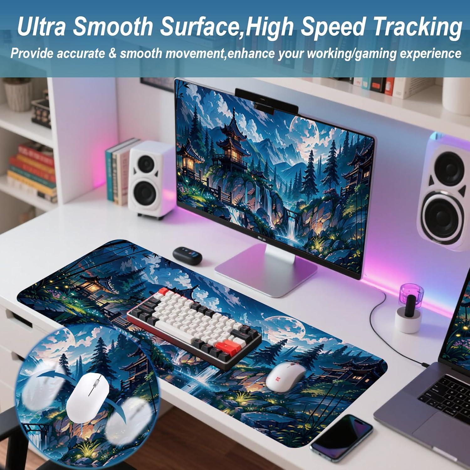 Alfombrilla de Ratón XL Uniqcasa 80x30 cm Antideslizante Luna Azul