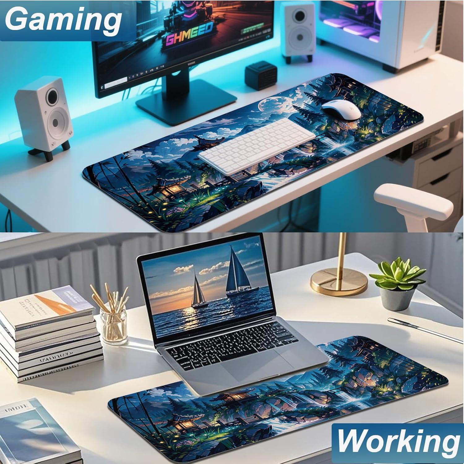 Alfombrilla de Ratón XL Uniqcasa 80x30 cm Antideslizante Luna Azul