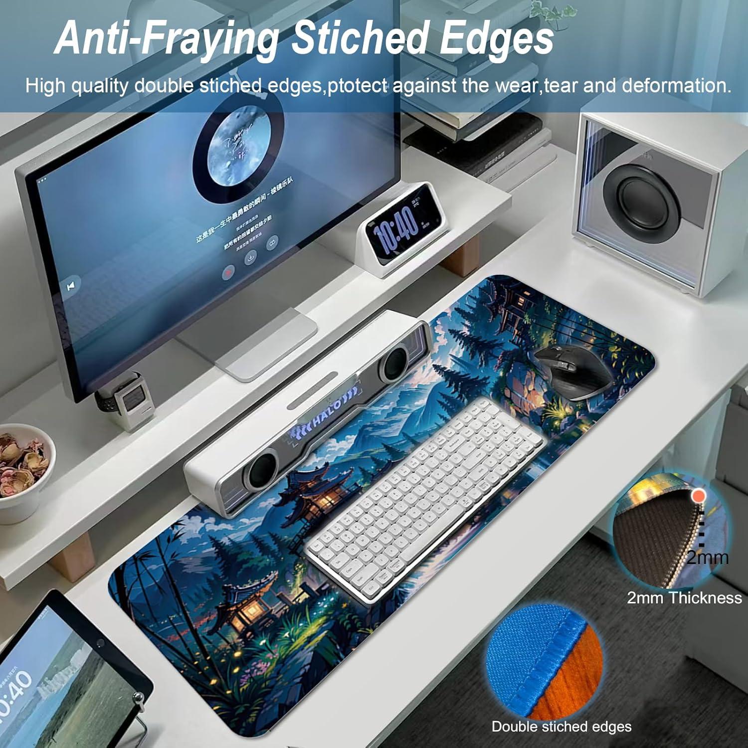 Alfombrilla de Ratón XL Uniqcasa 80x30 cm Antideslizante Luna Azul