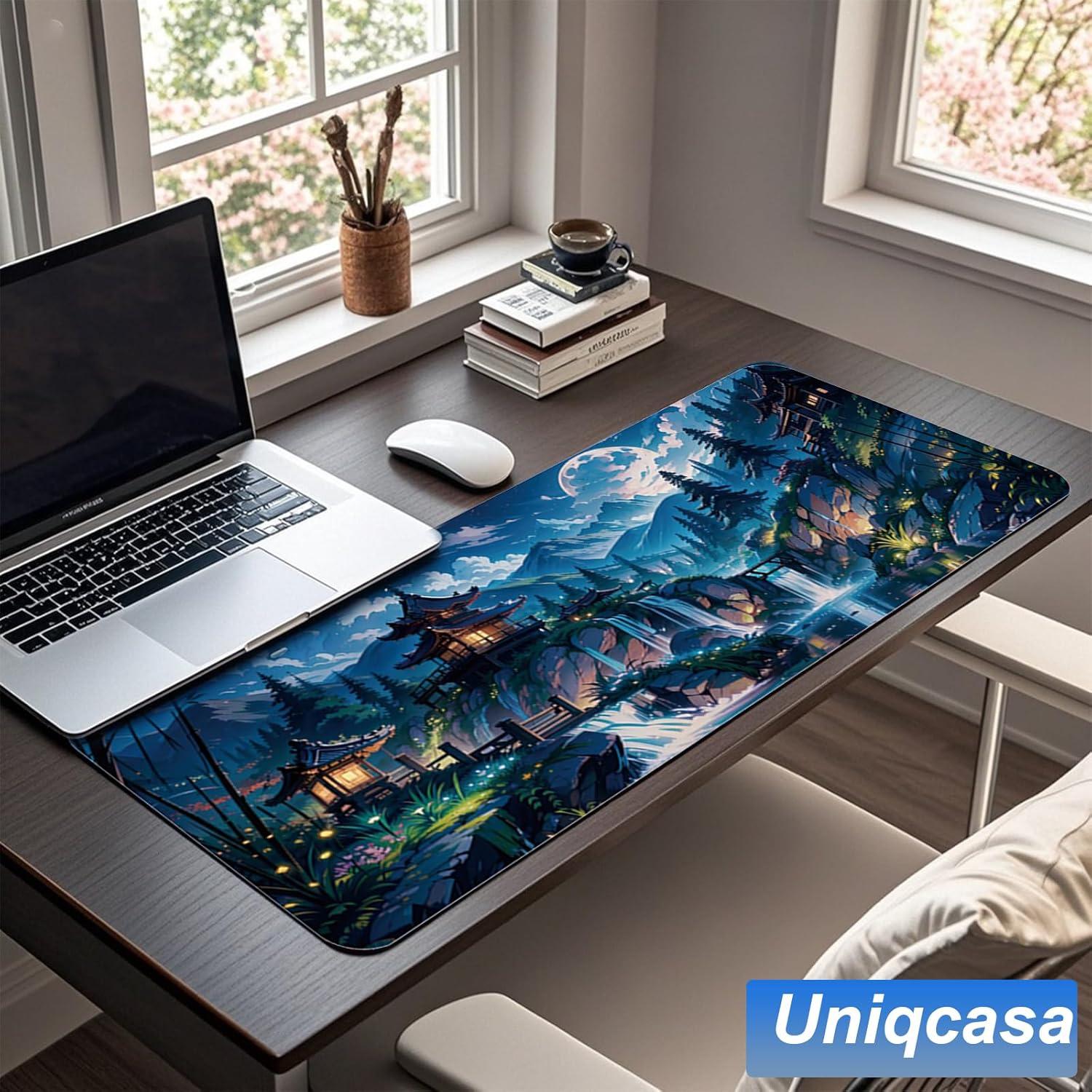 Alfombrilla de Ratón XL Uniqcasa 80x30 cm Antideslizante Luna Azul