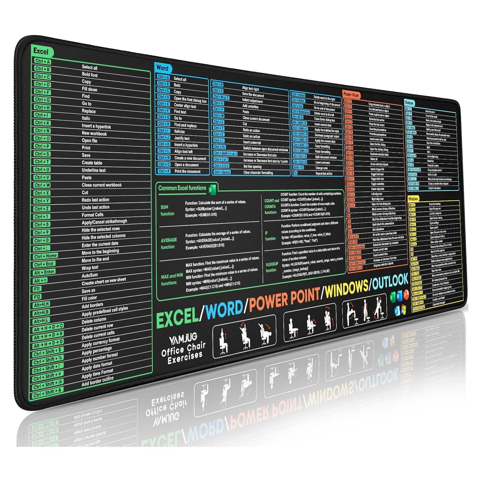 Alfombrilla de Mouse con Atajos Excel/Word/PowerPoint YAMJUG 80x30cm