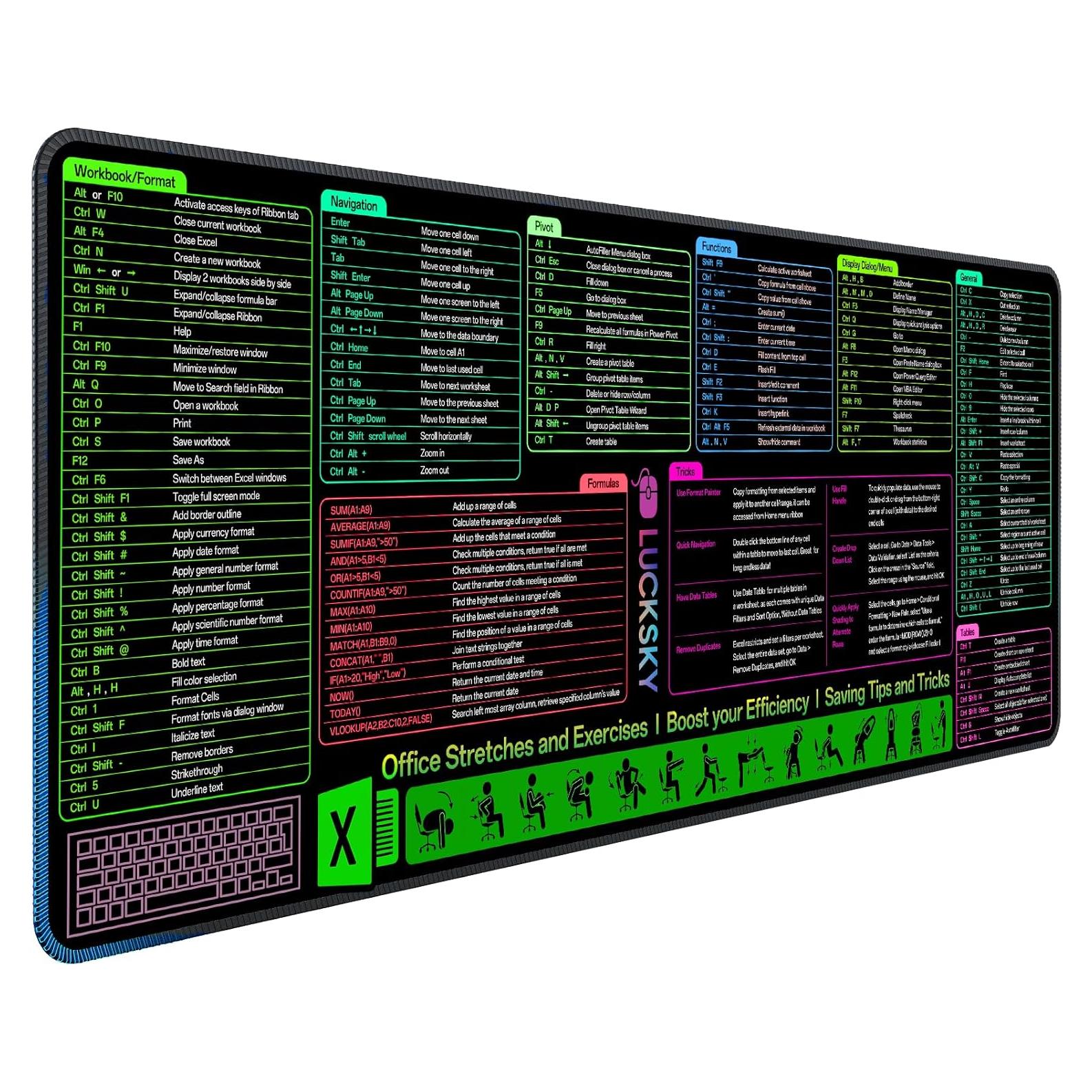 Almohadilla de Escritorio LUCKSKY con Atajos de Excel 80x30cm