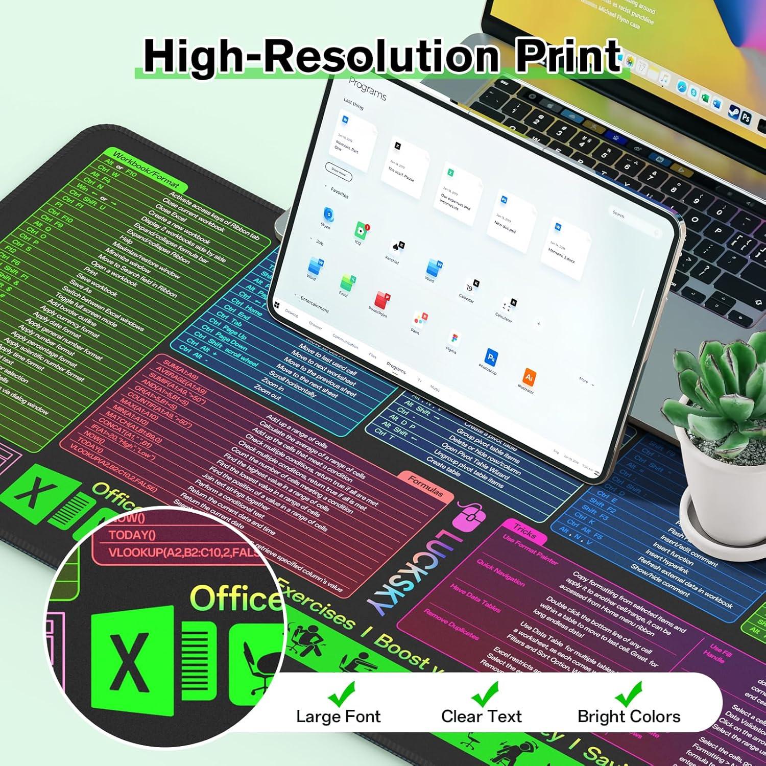 Almohadilla de Escritorio LUCKSKY con Atajos de Excel 80x30cm