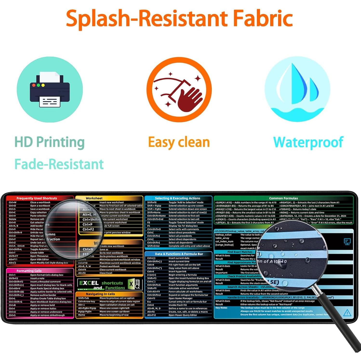 Alfombrilla de Ratón BIRSUKL XL con Atajos de Excel 800x300mm