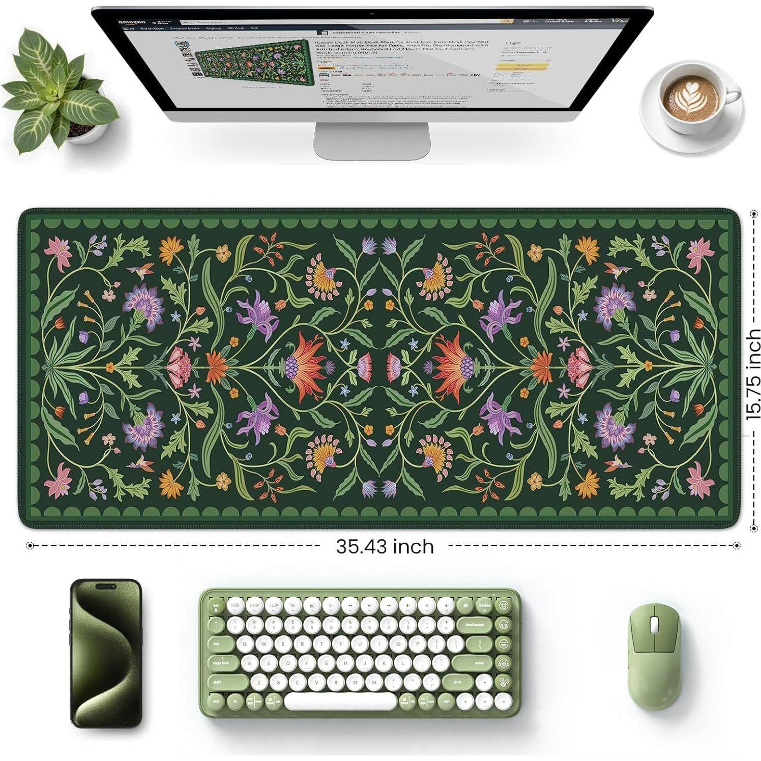 Alfombrilla de Escritorio Grande HAOCOO Verde Musgo Antideslizante