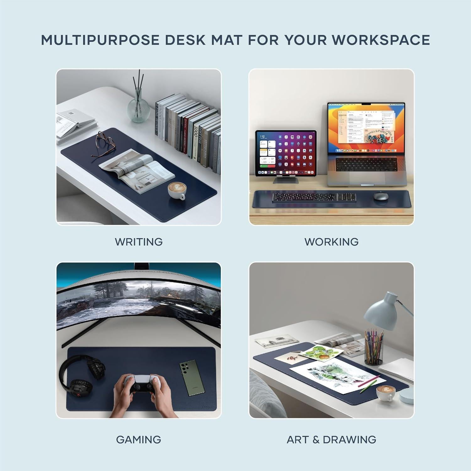 Alfombrilla de Escritorio Satechi Cuero Vegano Azul 68x31.5cm