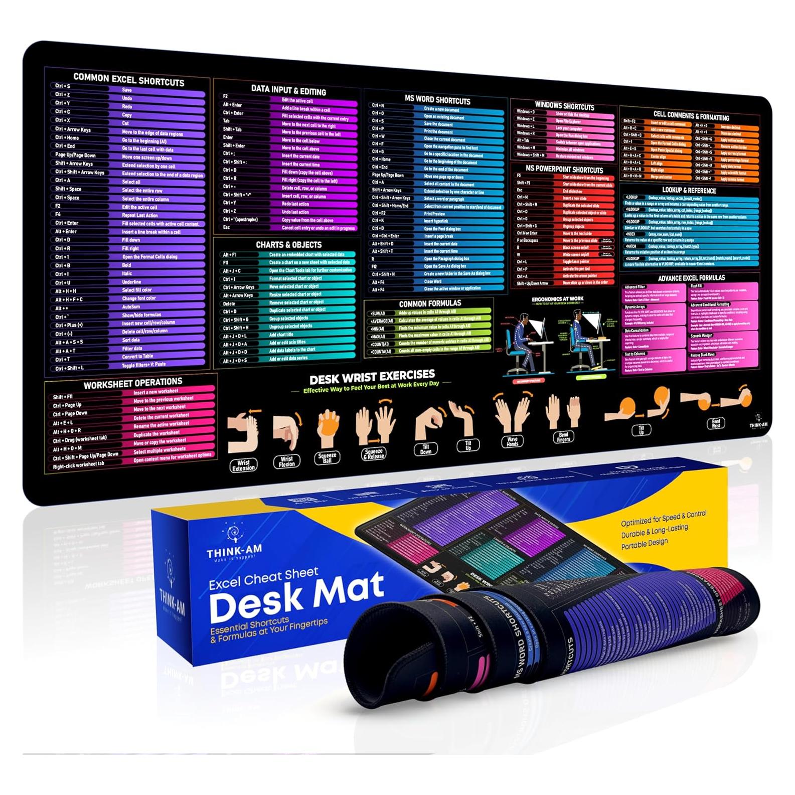 Alfombrilla de atajos de Excel Think AM 88.9x39.9cm antideslizante