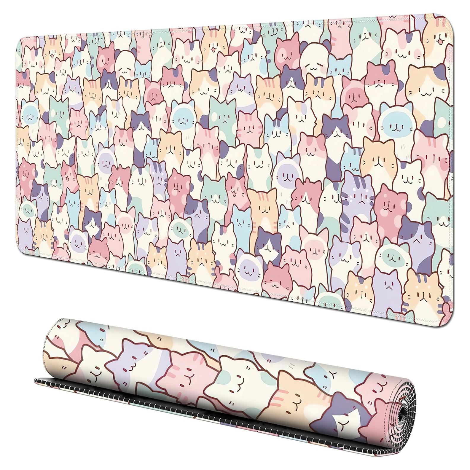 Alfombrilla de Ratón Grande XSXXSC Gatos Coloridos 80x30cm