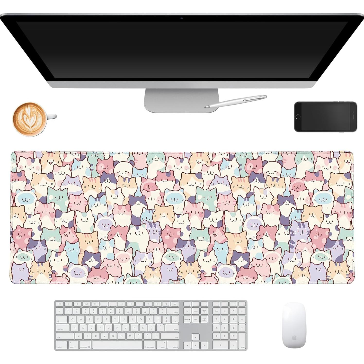 Alfombrilla de Ratón Grande XSXXSC Gatos Coloridos 80x30cm