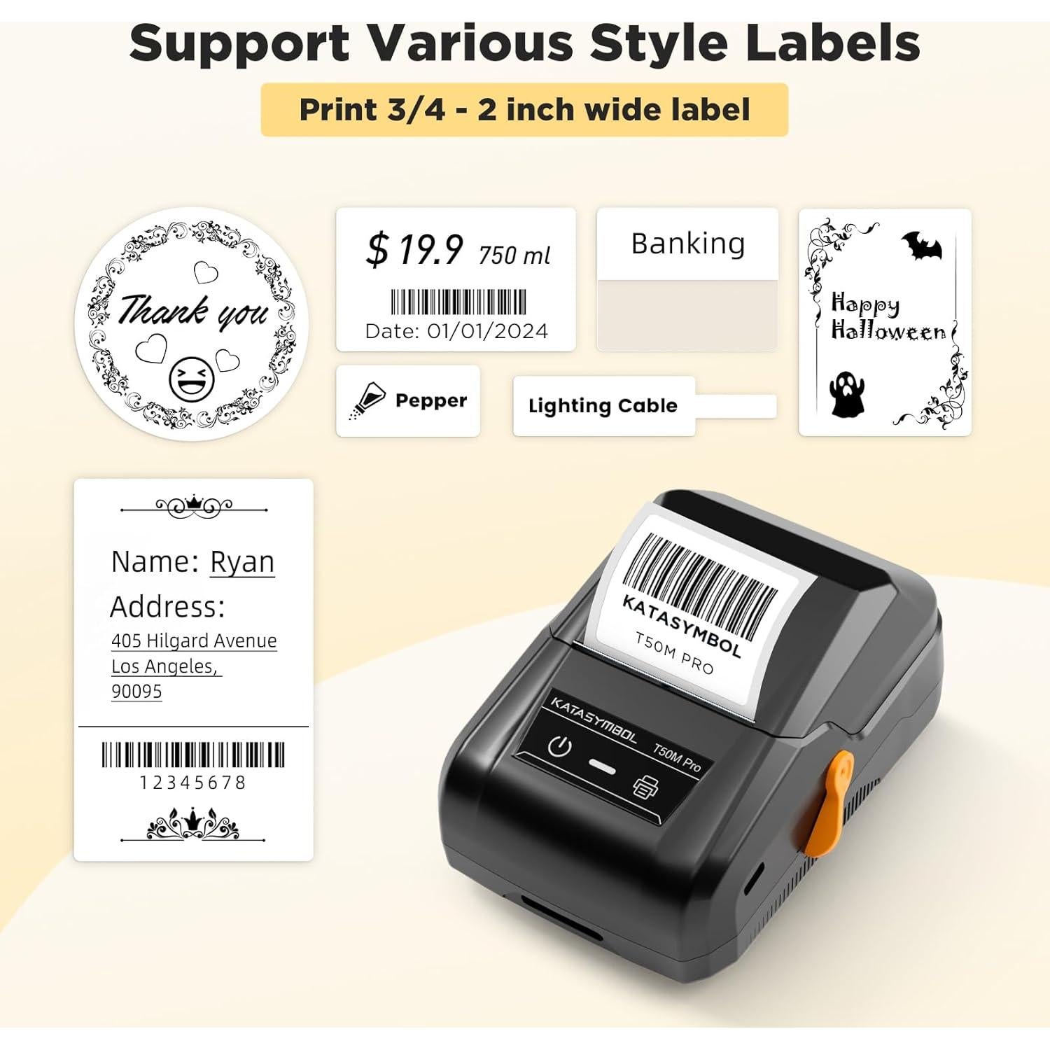 SUPVAN T50M Pro Etiquetadora Bluetooth Mini 1.9-5.1 cm Negra