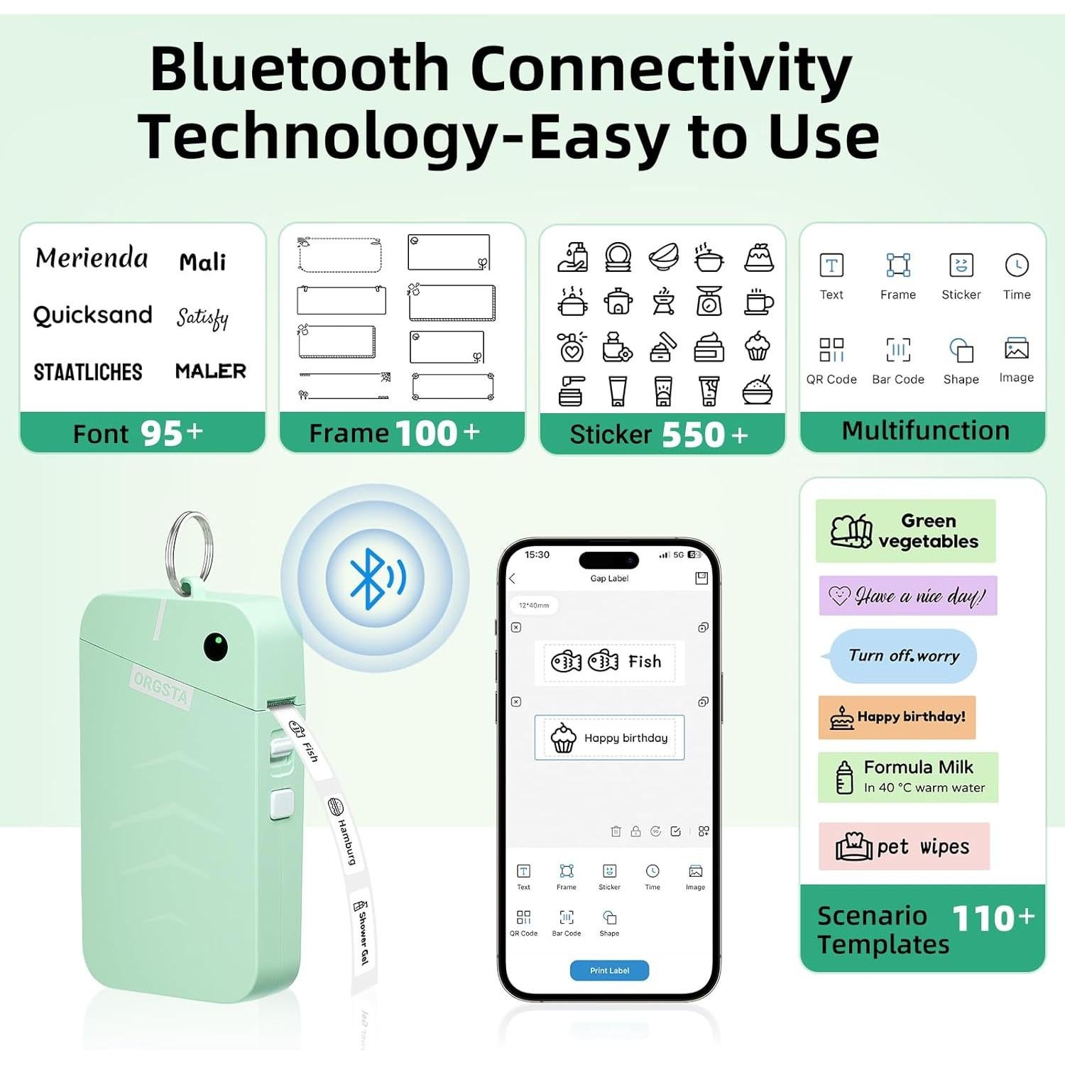 Impresora de Etiquetas ORGSTA S001 Bluetooth Portátil Verde