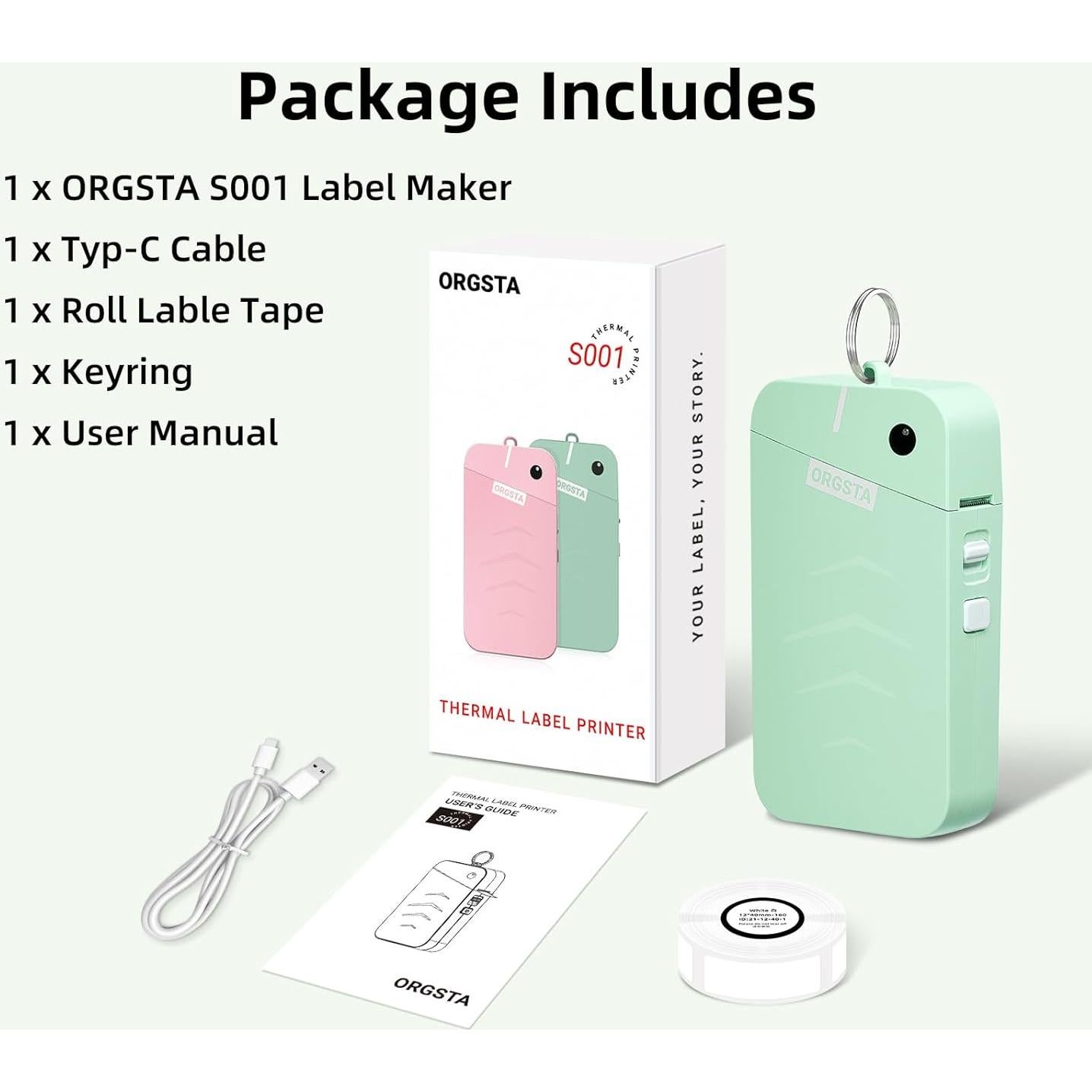 Impresora de Etiquetas ORGSTA S001 Bluetooth Portátil Verde