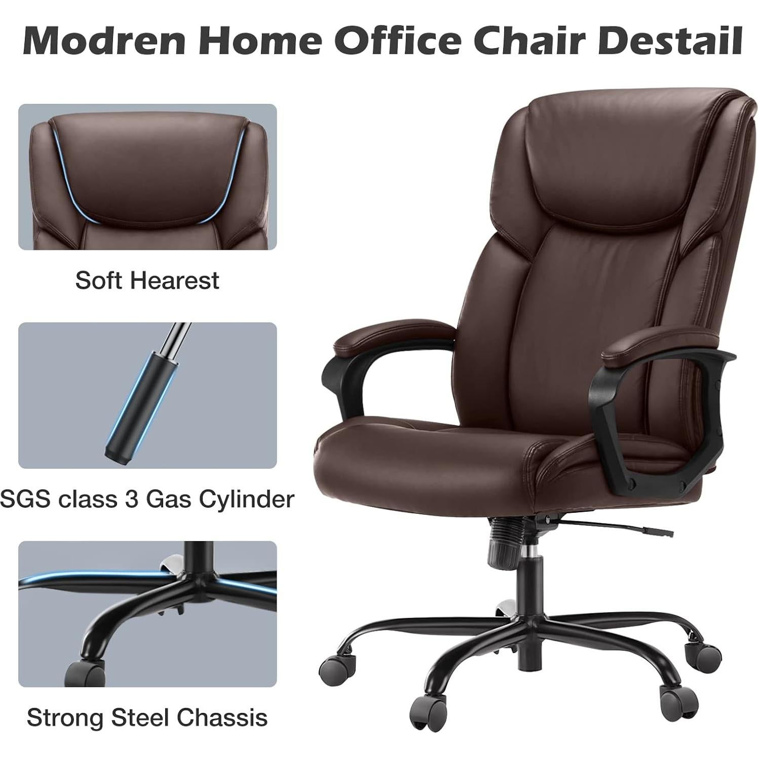 Silla de Oficina Ergonómica OLIXIS - Soporta 136 kg, Cuero PU