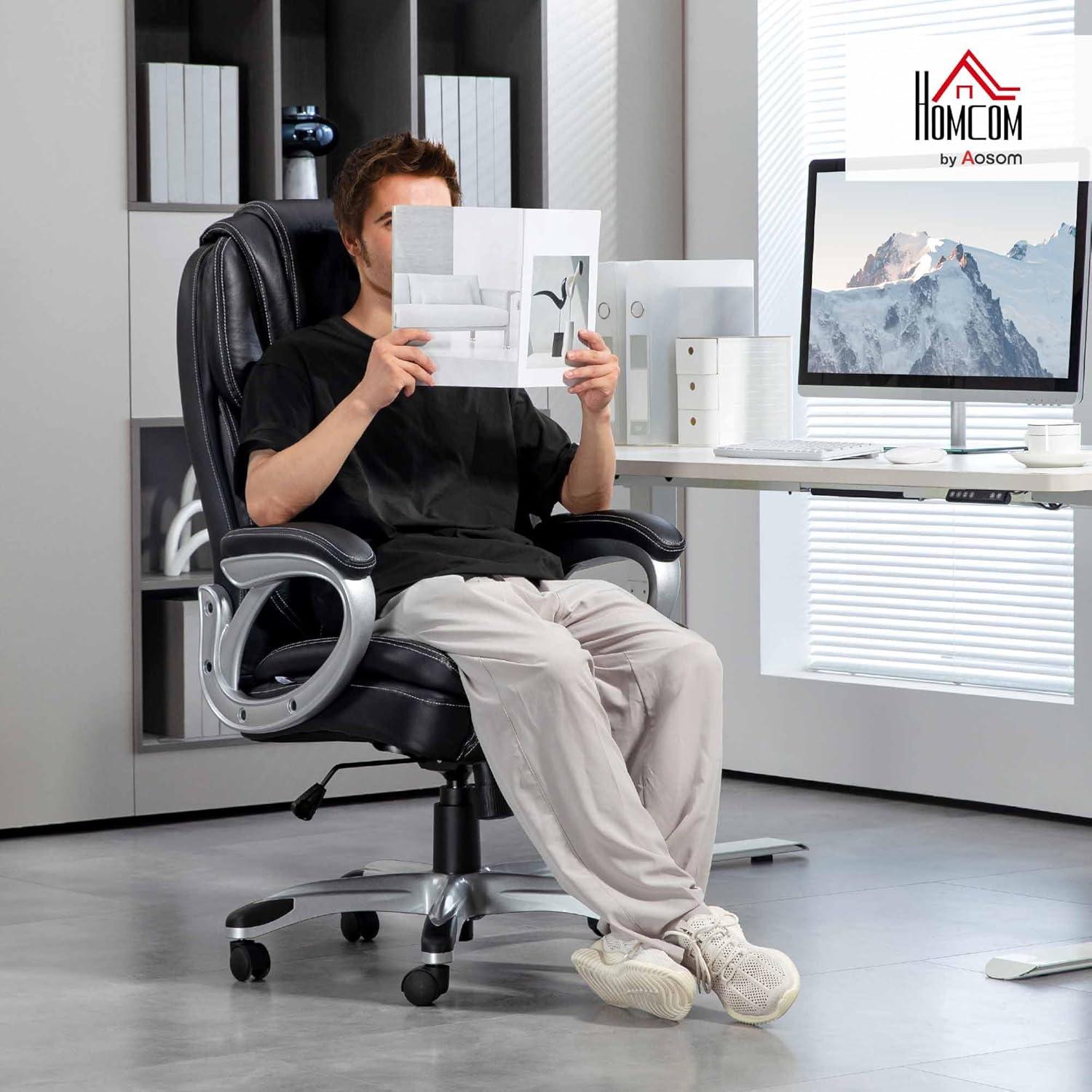 Silla de Oficina HOMCOM Negra con Respaldo Alto y Inclinación