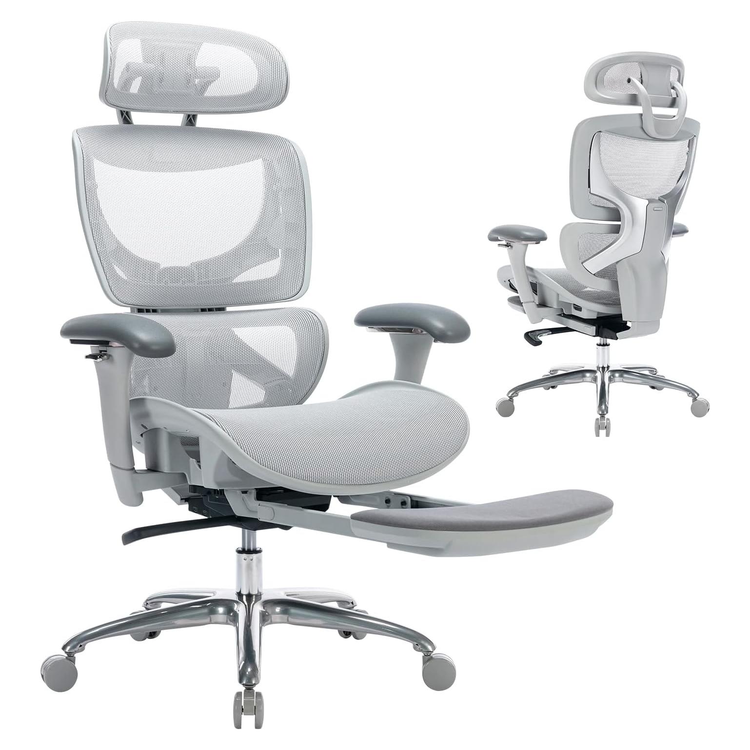 Silla de Oficina Ergonómica COLAMY 5188 con Reposapiés Gris
