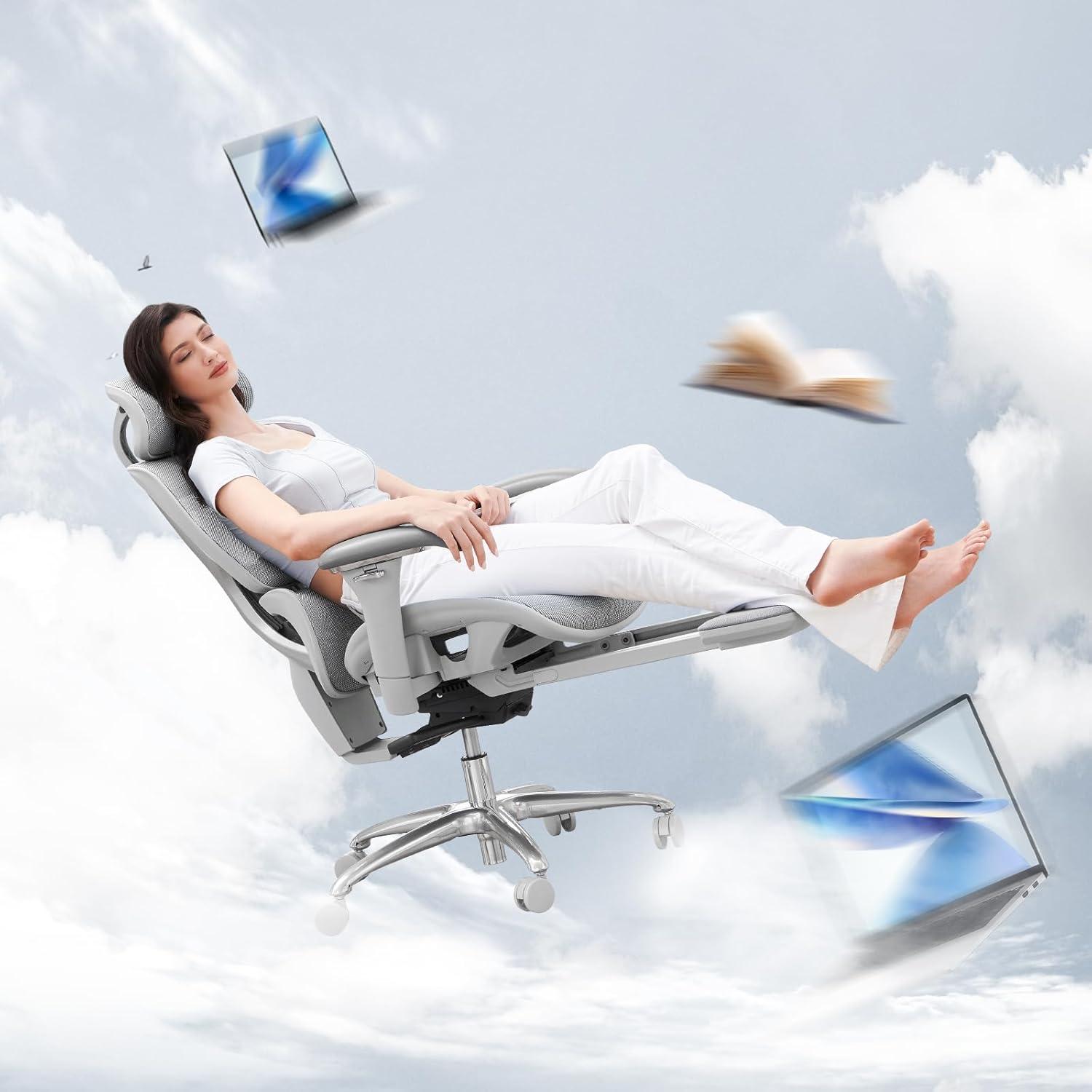 Silla de Oficina Ergonómica COLAMY 5188 con Reposapiés Gris