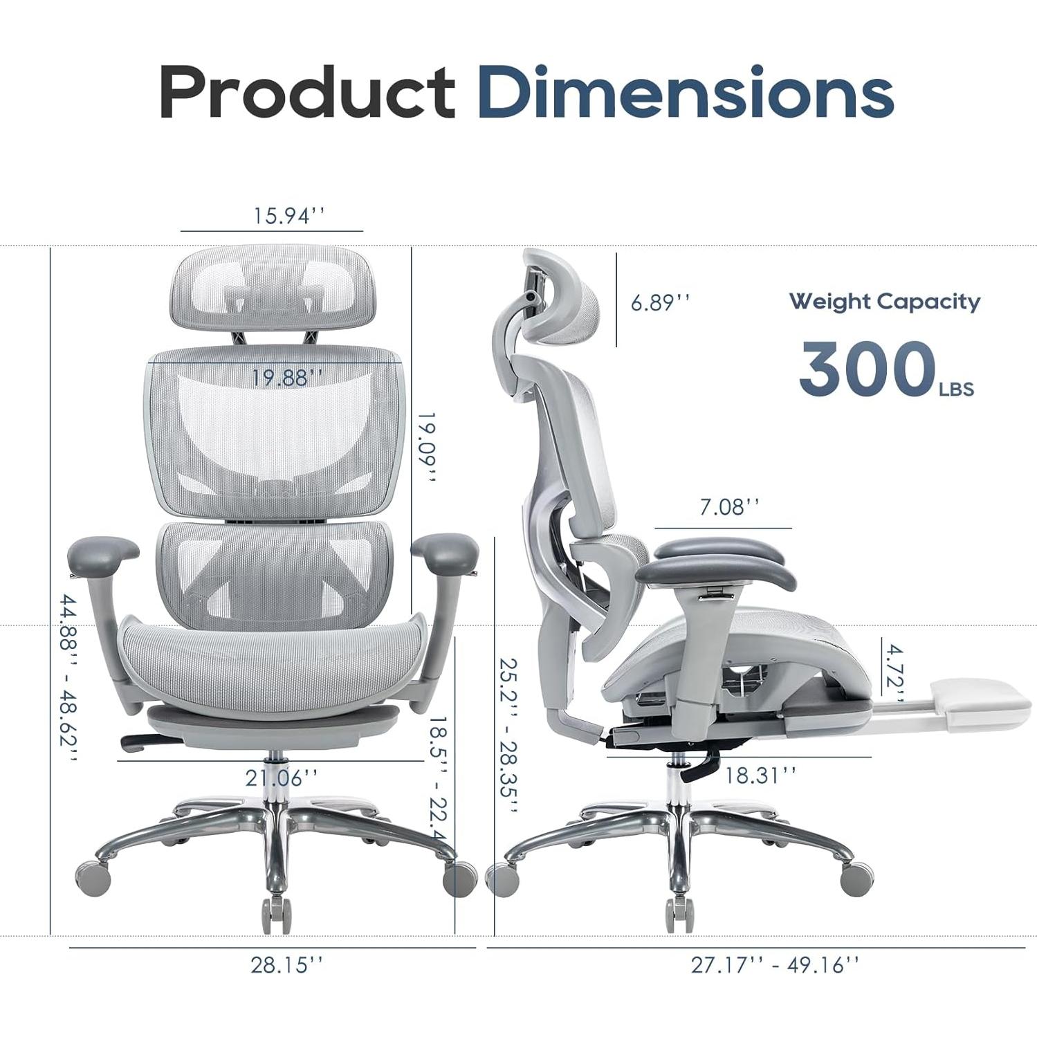 Silla de Oficina Ergonómica COLAMY 5188 con Reposapiés Gris