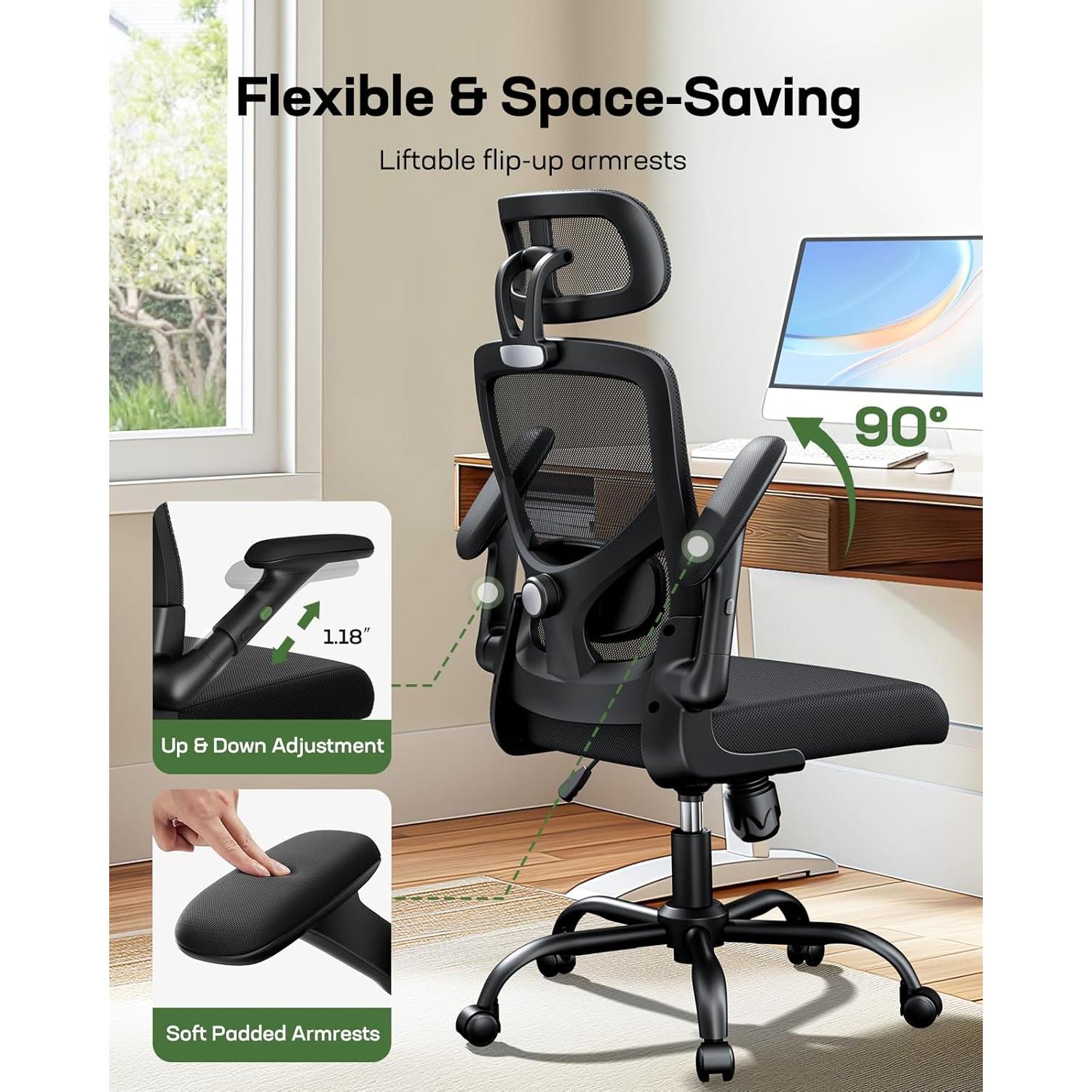 Silla de Oficina Ergonómica Marsail con Respaldo Alto y Soporte Lumbar Ajustable