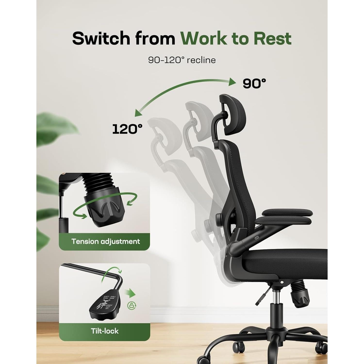 Silla de Oficina Ergonómica Marsail con Respaldo Alto y Soporte Lumbar Ajustable