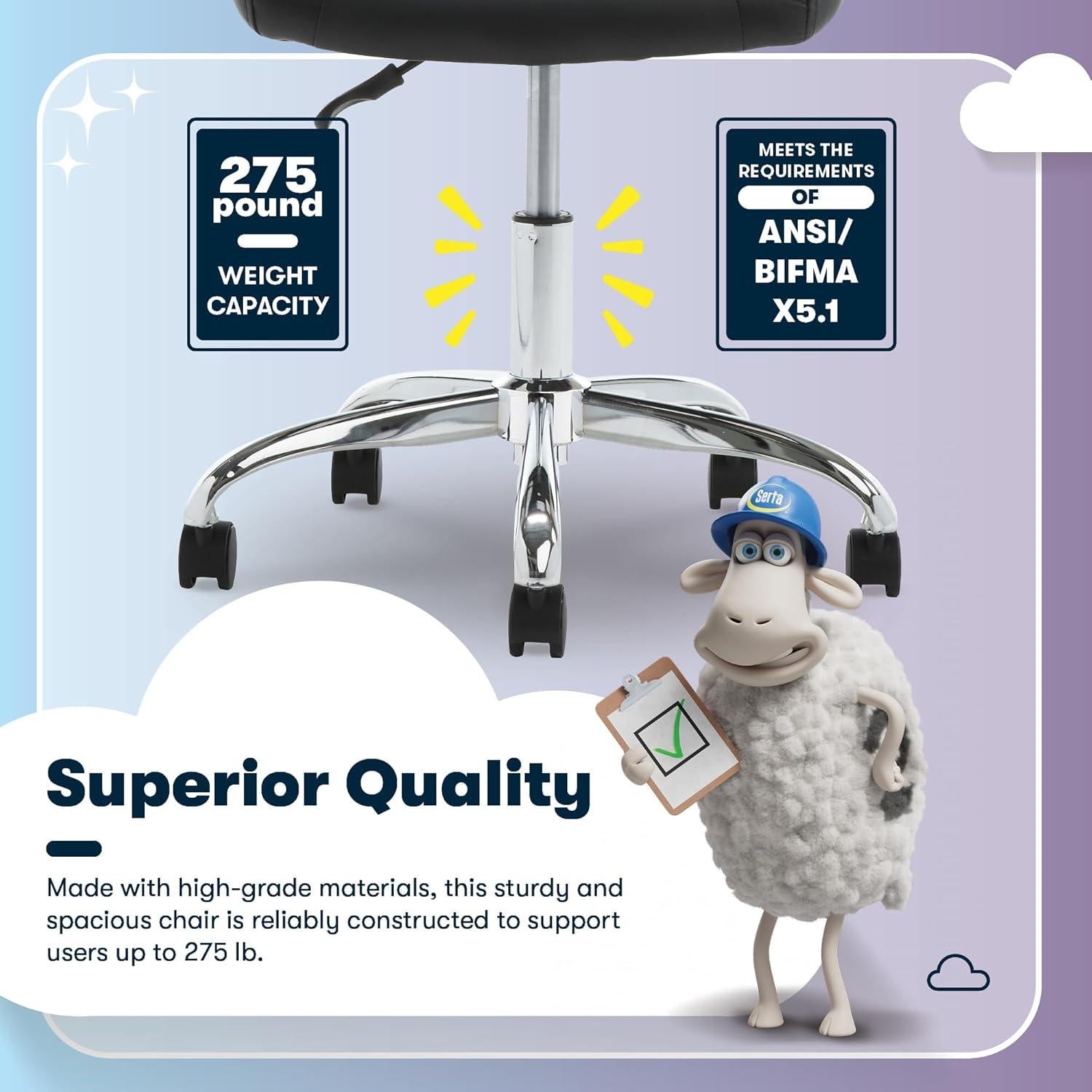 Silla de Tarea Sin Brazos Serta Esencial Negra, Respaldo de Malla