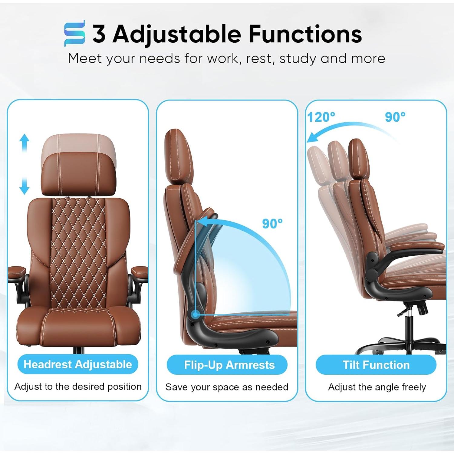 Silla de Oficina Sytas SLBY618 de Cuero Marrón con Respaldo Ajustable