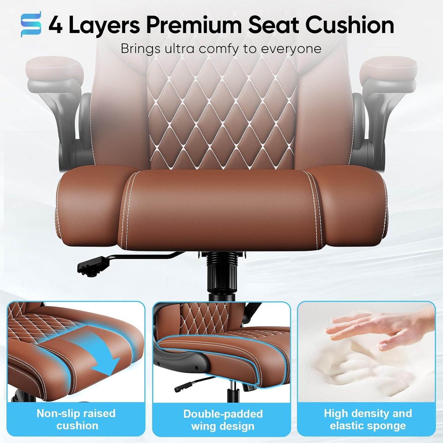 Silla de Oficina Sytas SLBY618 de Cuero Marrón con Respaldo Ajustable